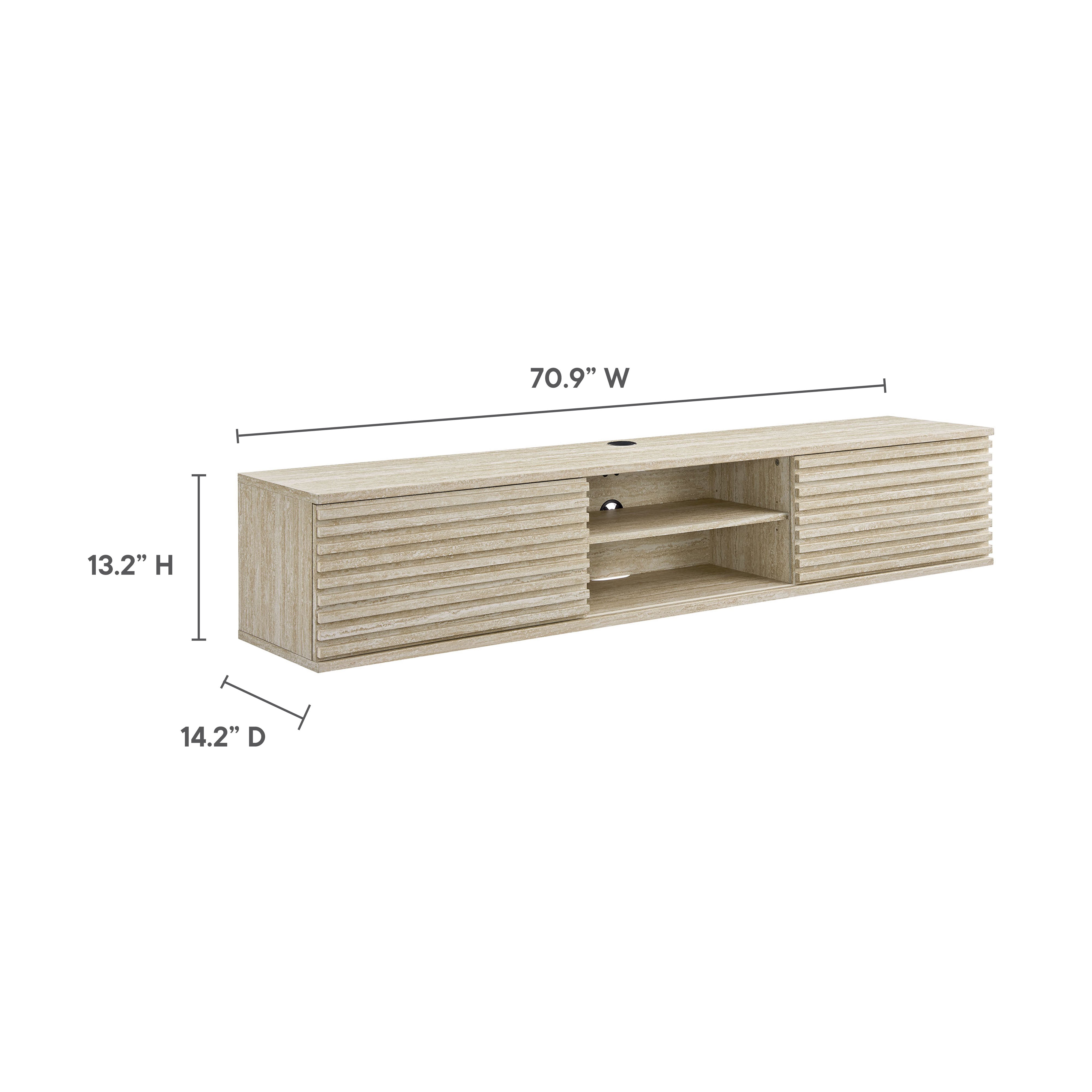 Render 70" Faux Travertine Wall-Mount Media Console TV Stand, Travertine