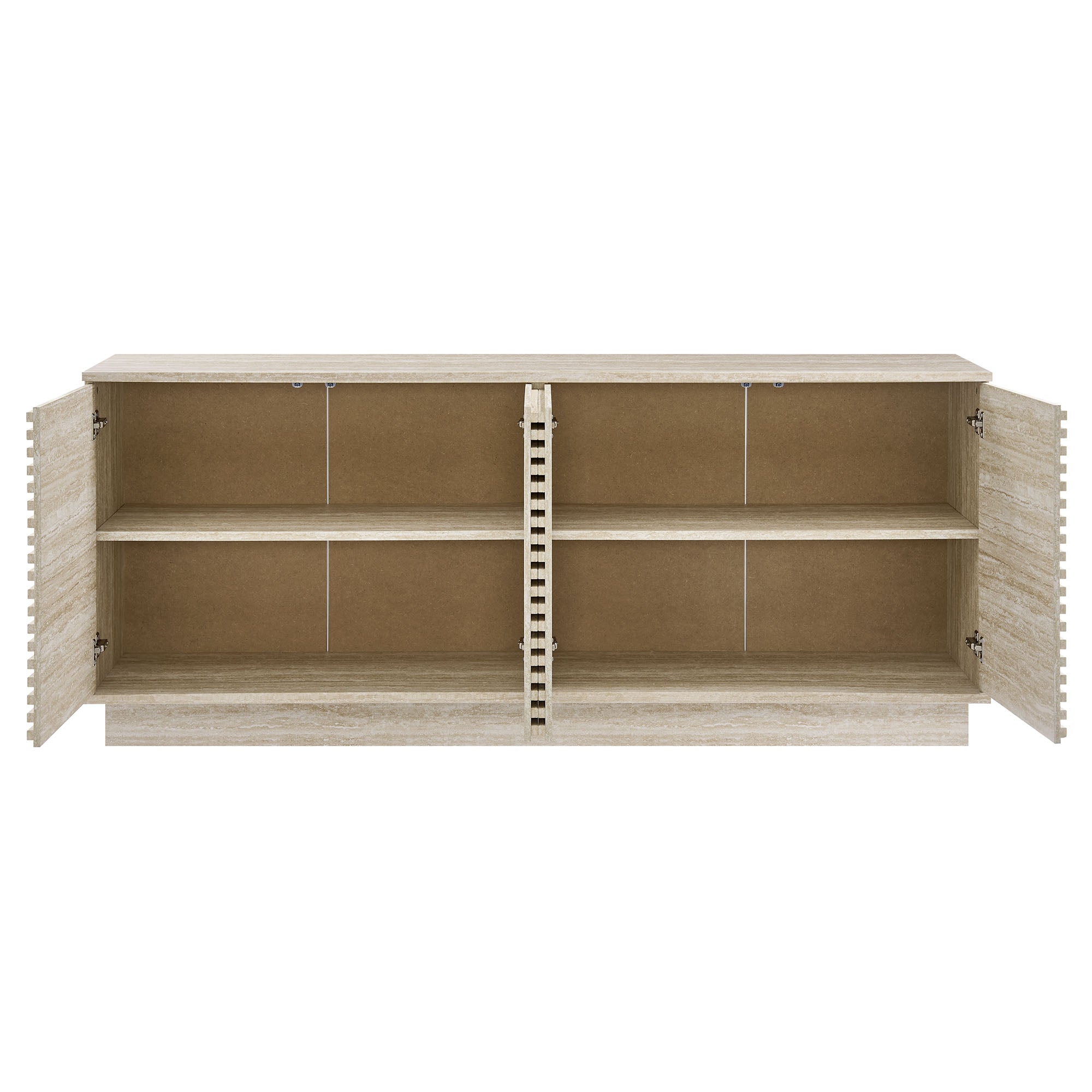 Render 70" Faux Travertine Sideboard Cabinet TV Stand, Travertine