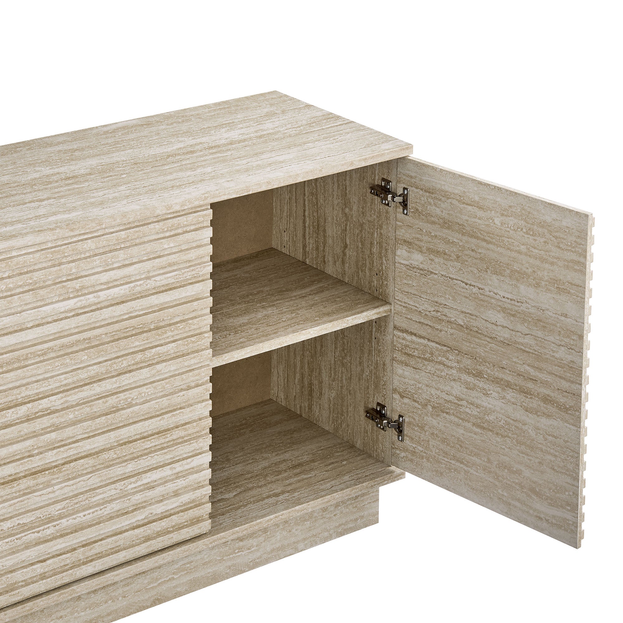 Render 70" Faux Travertine Sideboard Cabinet TV Stand, Travertine