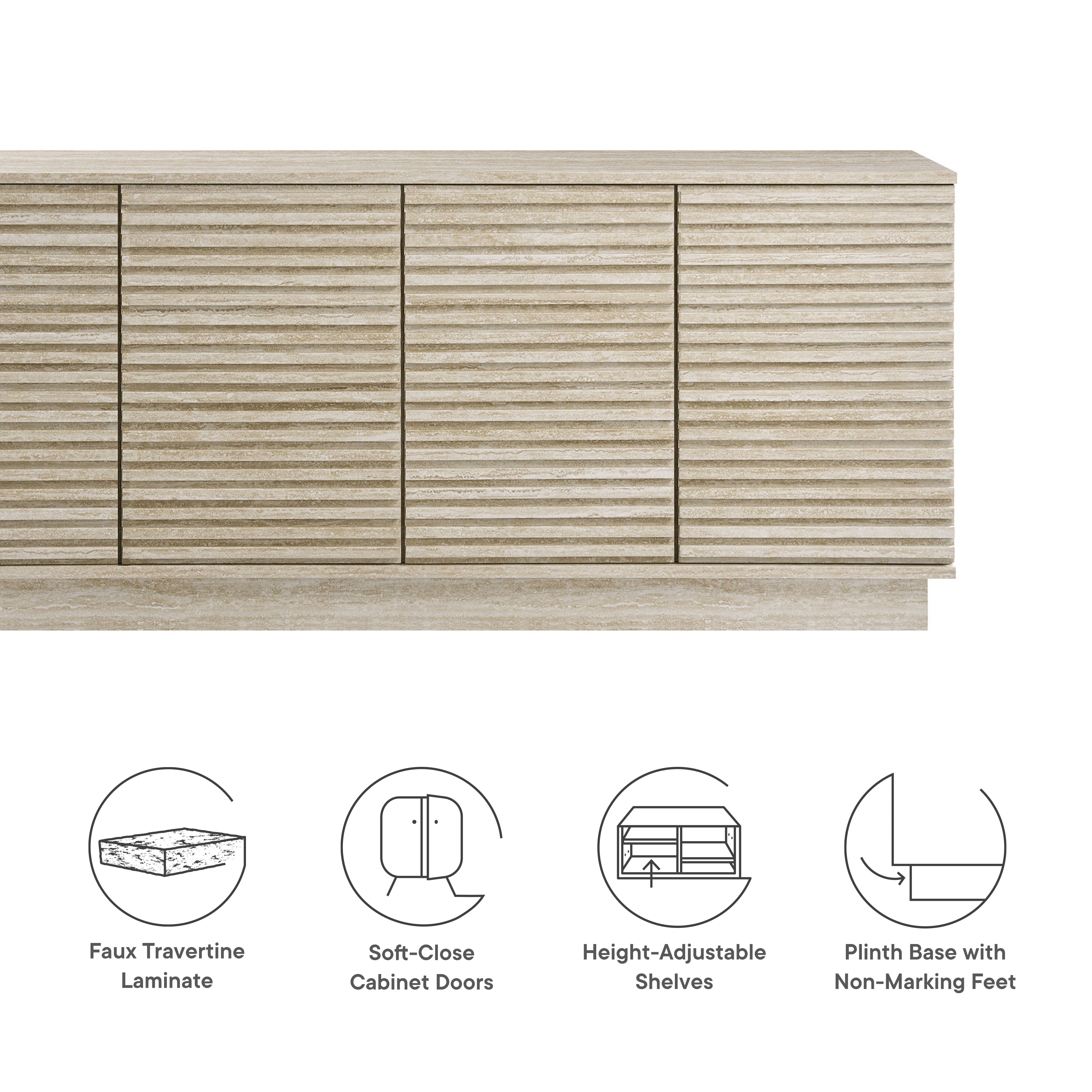 Render 70" Faux Travertine Sideboard Cabinet TV Stand, Travertine