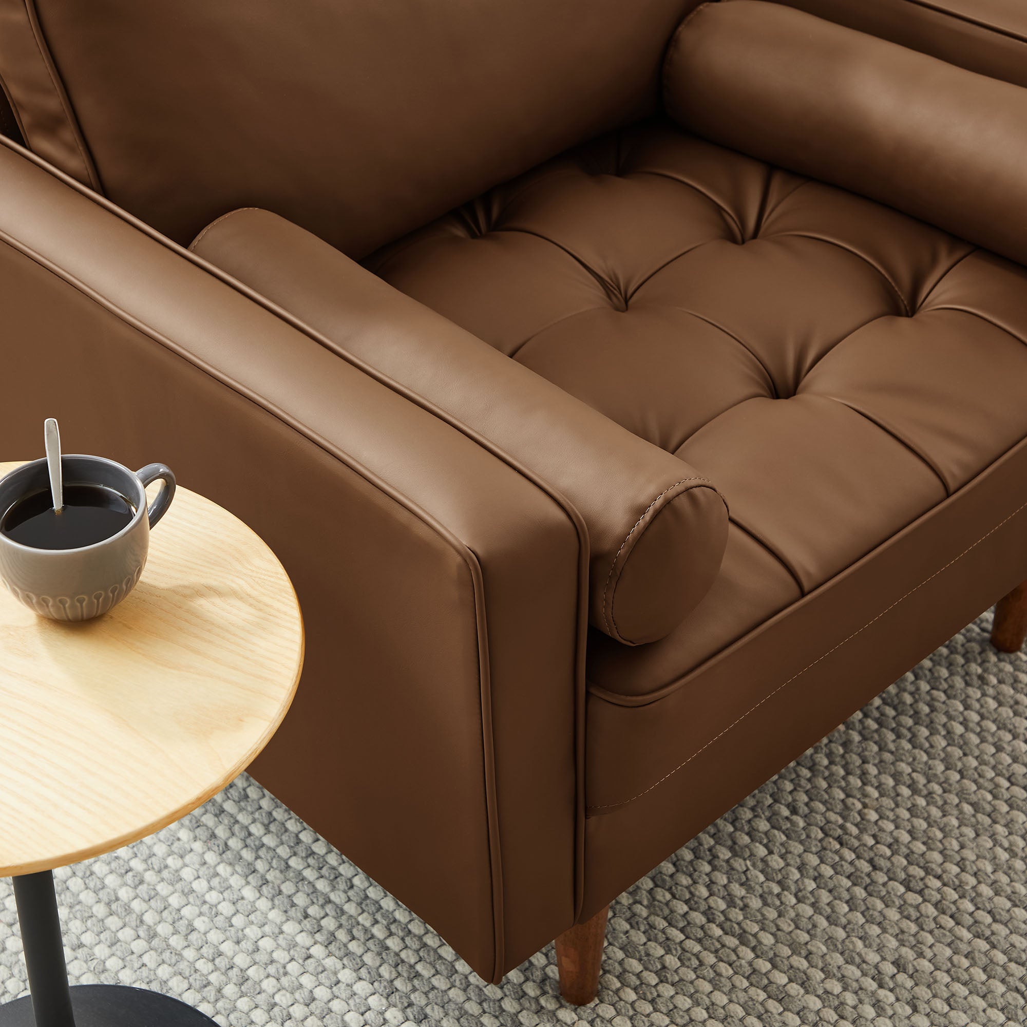 Valour Tufted Vegan Leather Accent Armchair, Brown