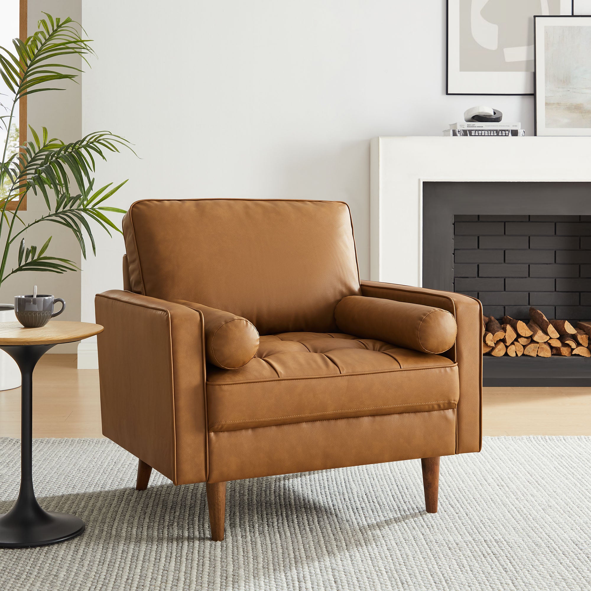 Valour Tufted Vegan Leather Accent Armchair, Tan