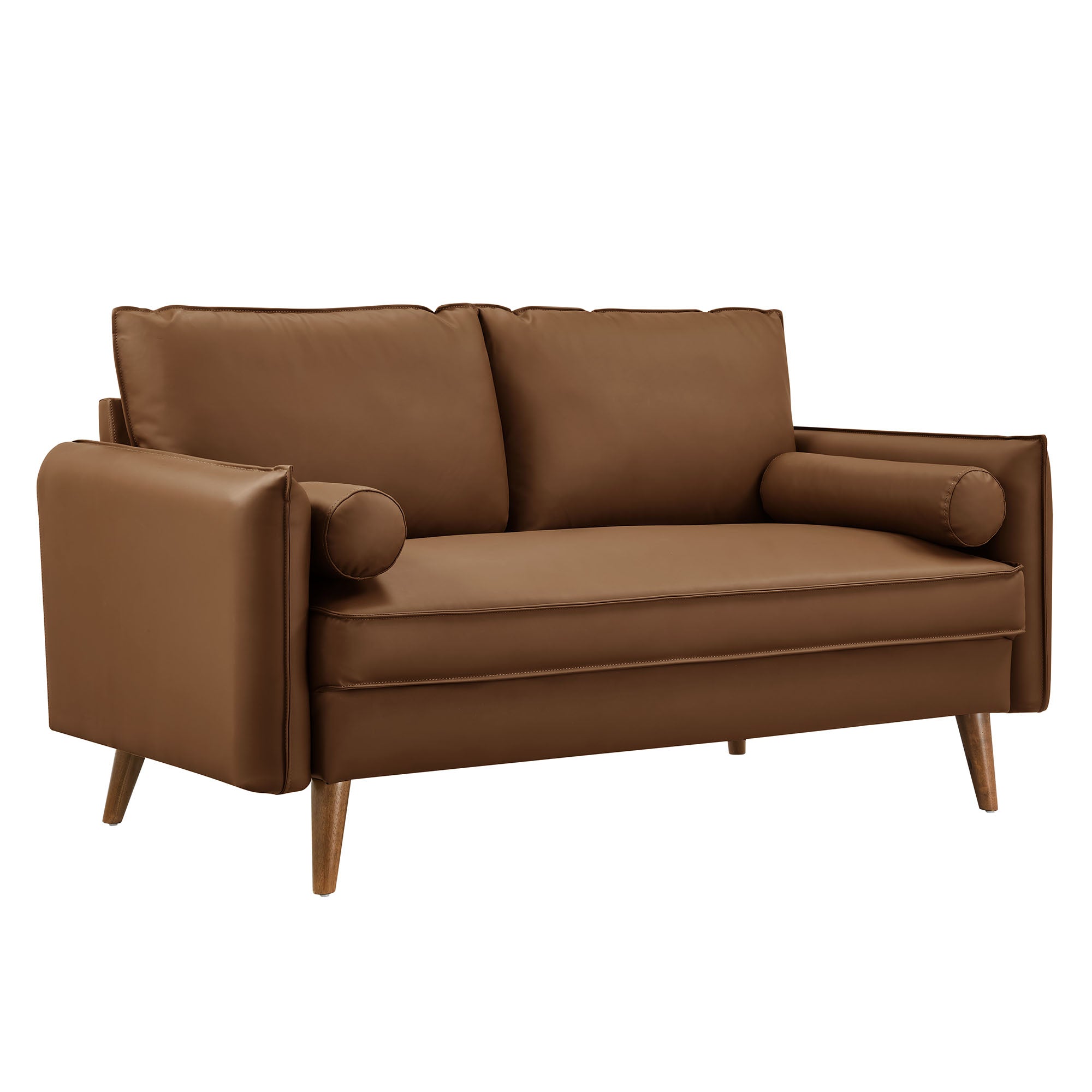 Revive Upholstered Vegan Leather Loveseat, Brown