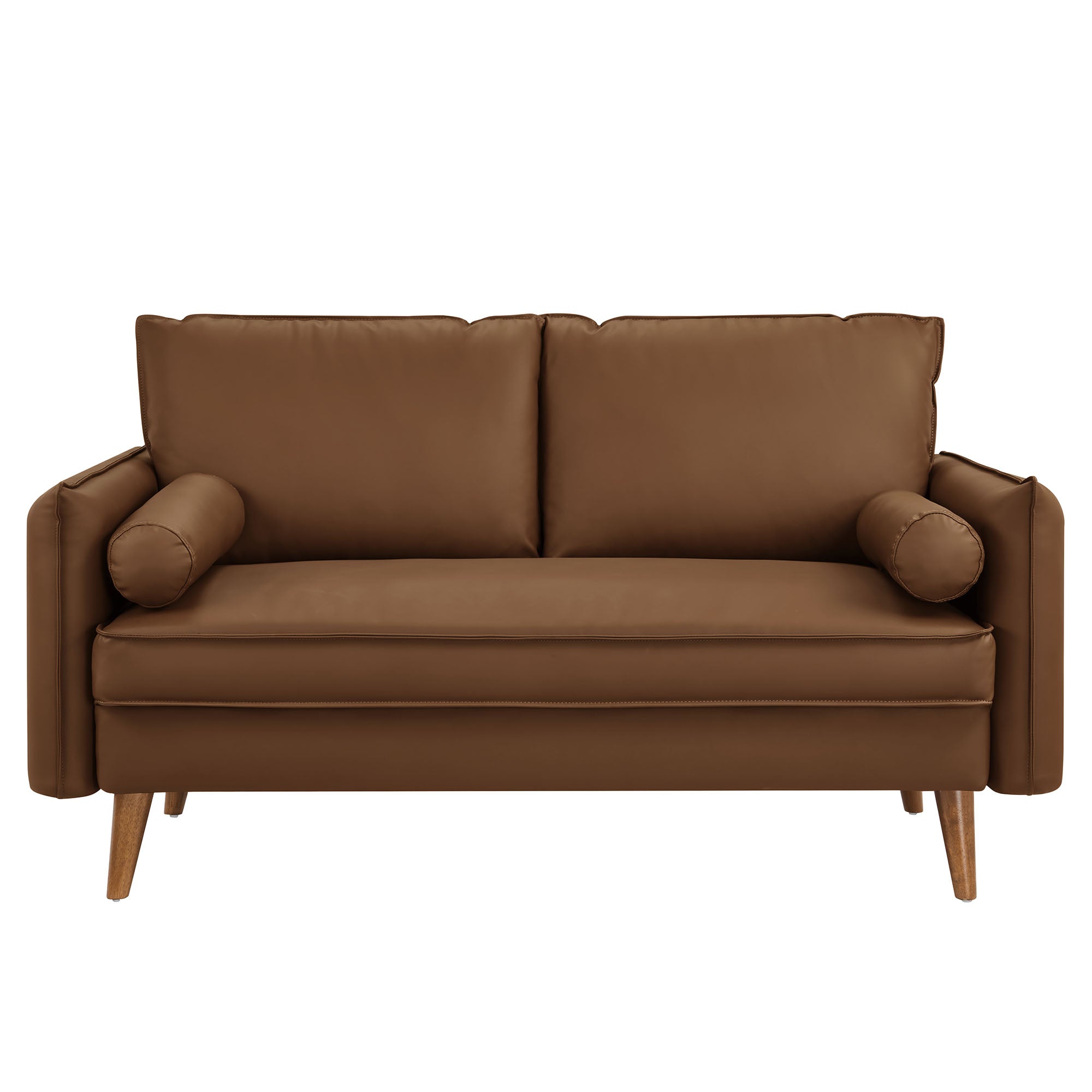 Revive Upholstered Vegan Leather Loveseat, Brown