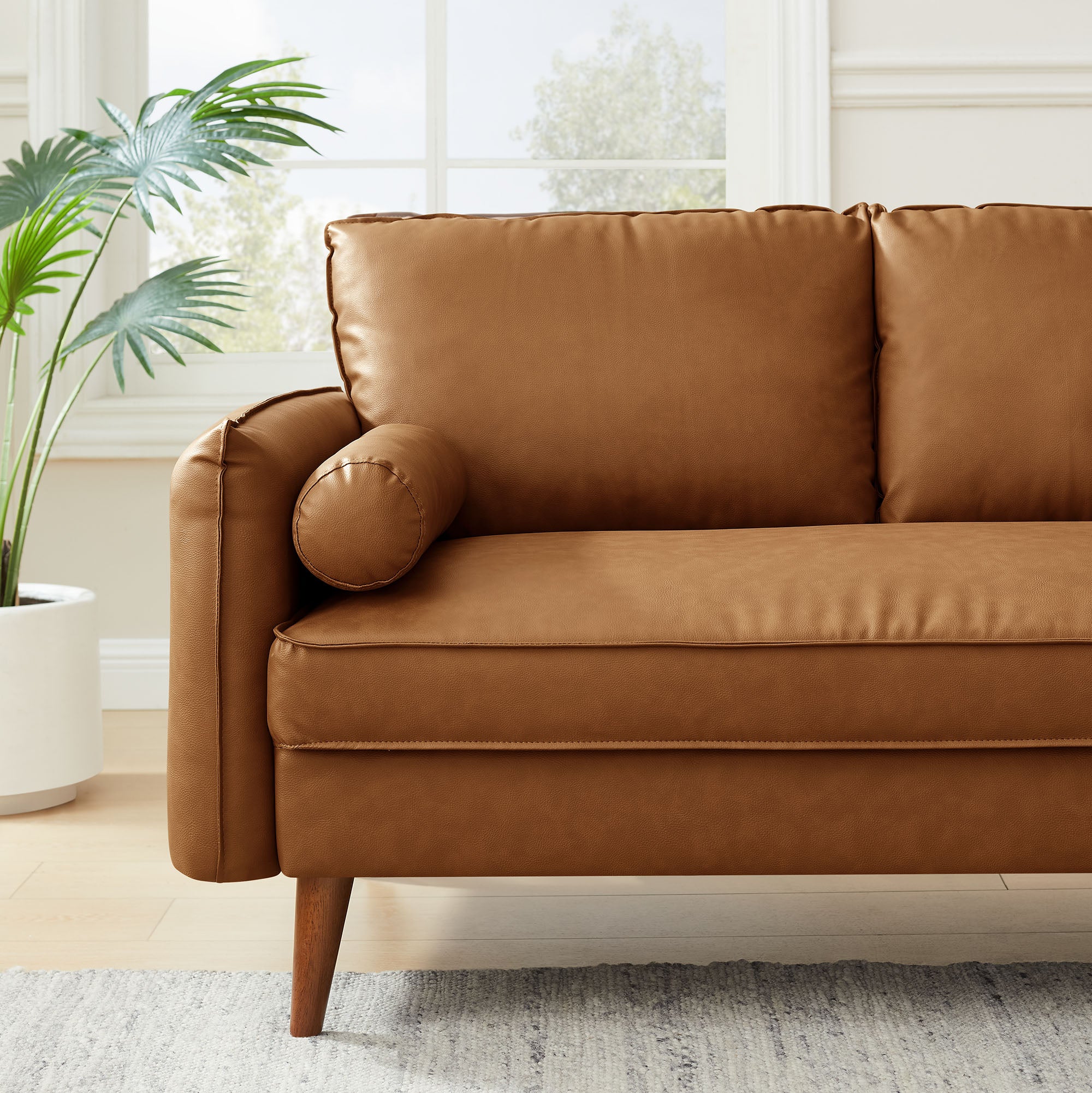 Revive Upholstered Vegan Leather Loveseat, Tan