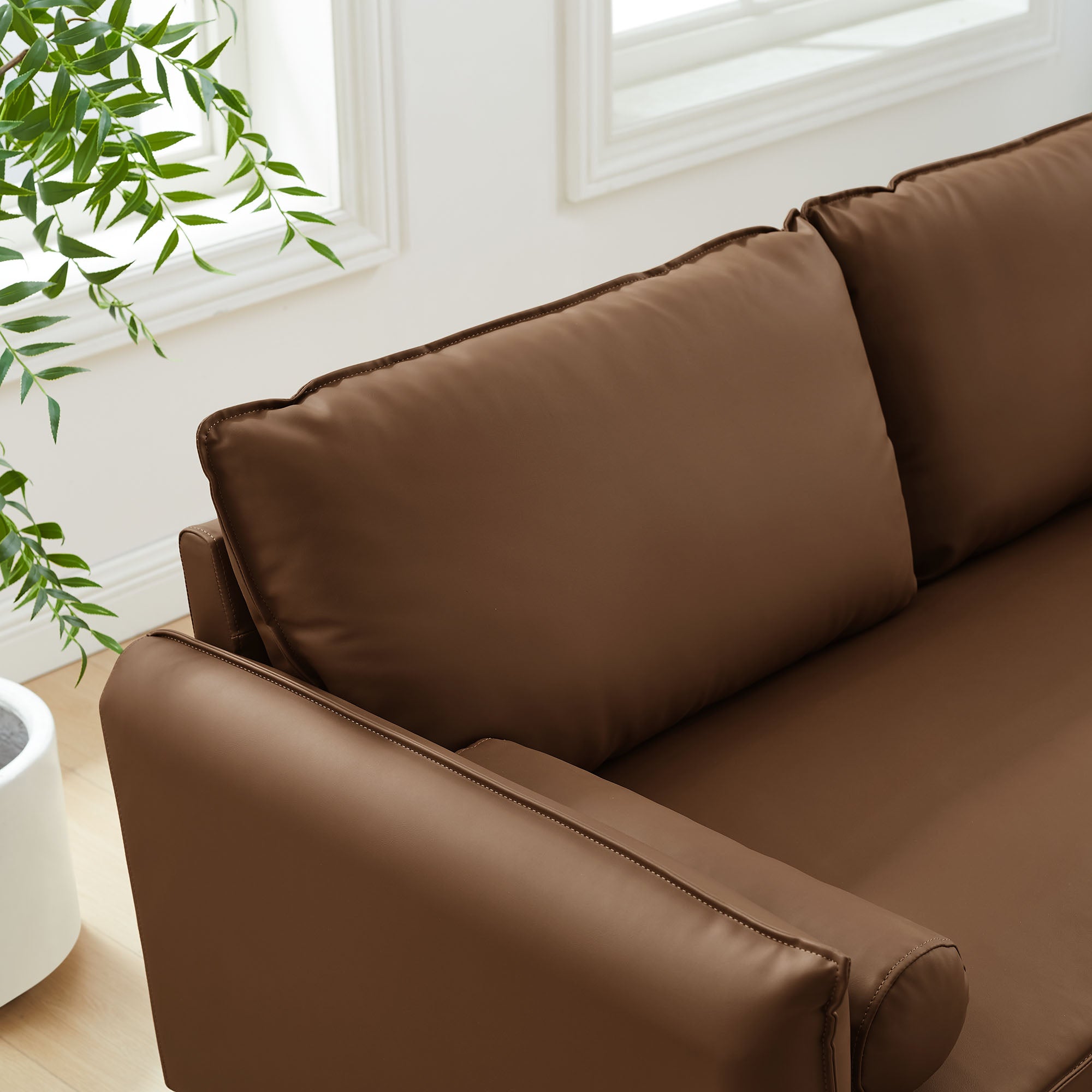 Revive Upholstered Vegan Leather Sofa, Brown