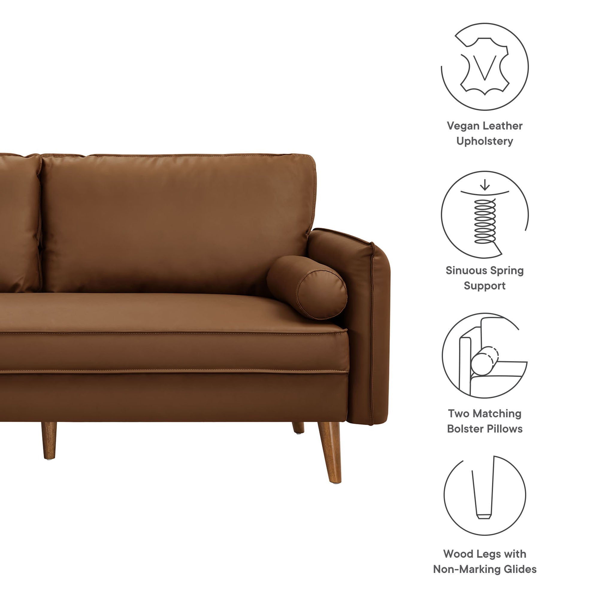 Revive Upholstered Vegan Leather Sofa, Brown