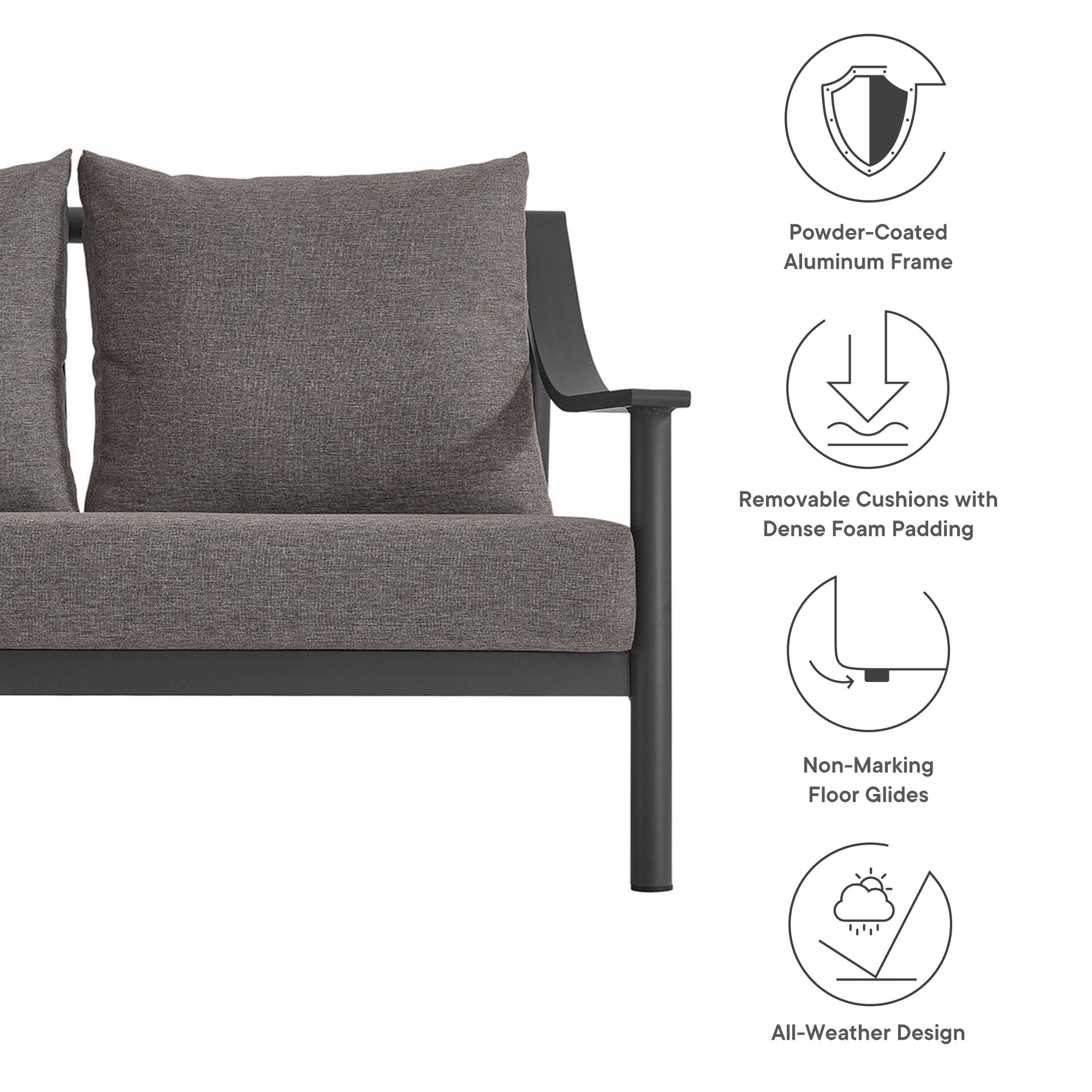 Terrace Outdoor Patio Aluminum Sofa, Carbon Graphite