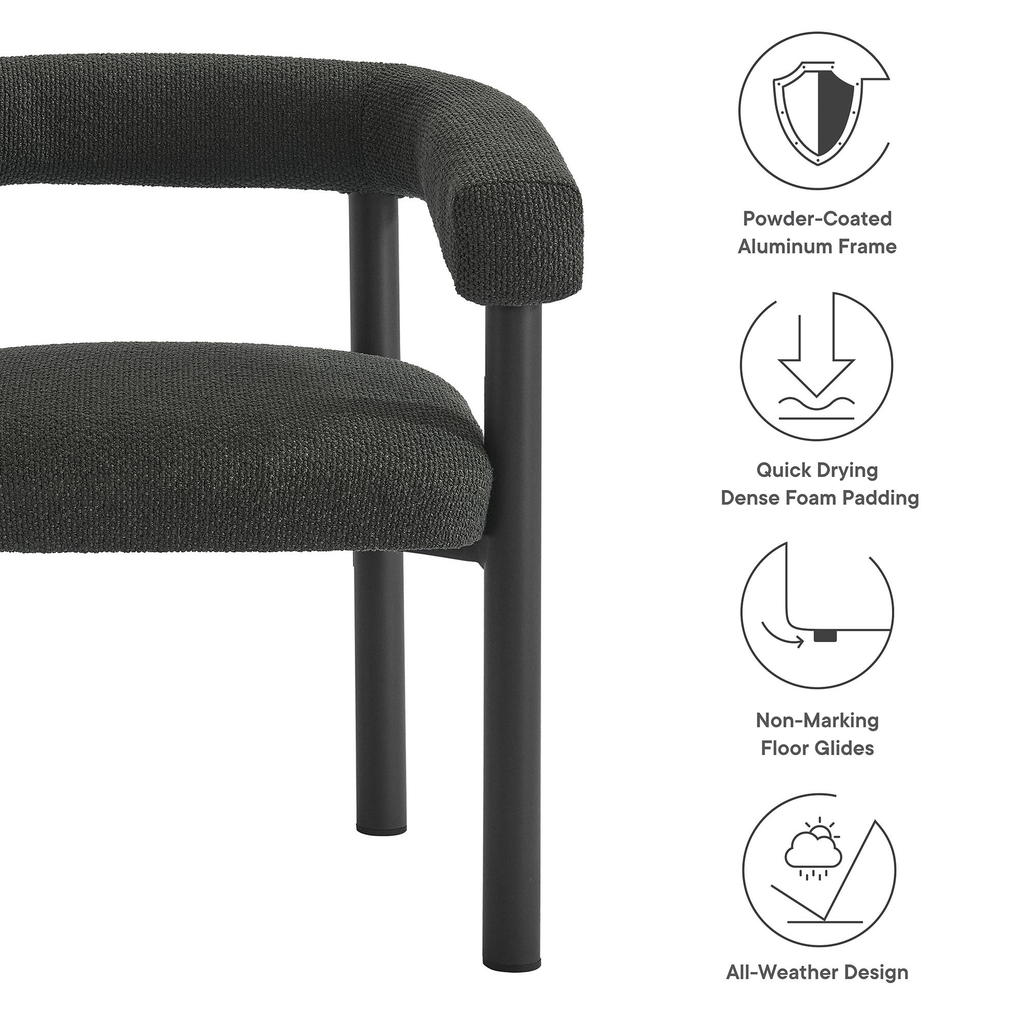 Nautica Outdoor Patio Aluminum Dining Armchairs Set of 2, Charcoal Graphite
