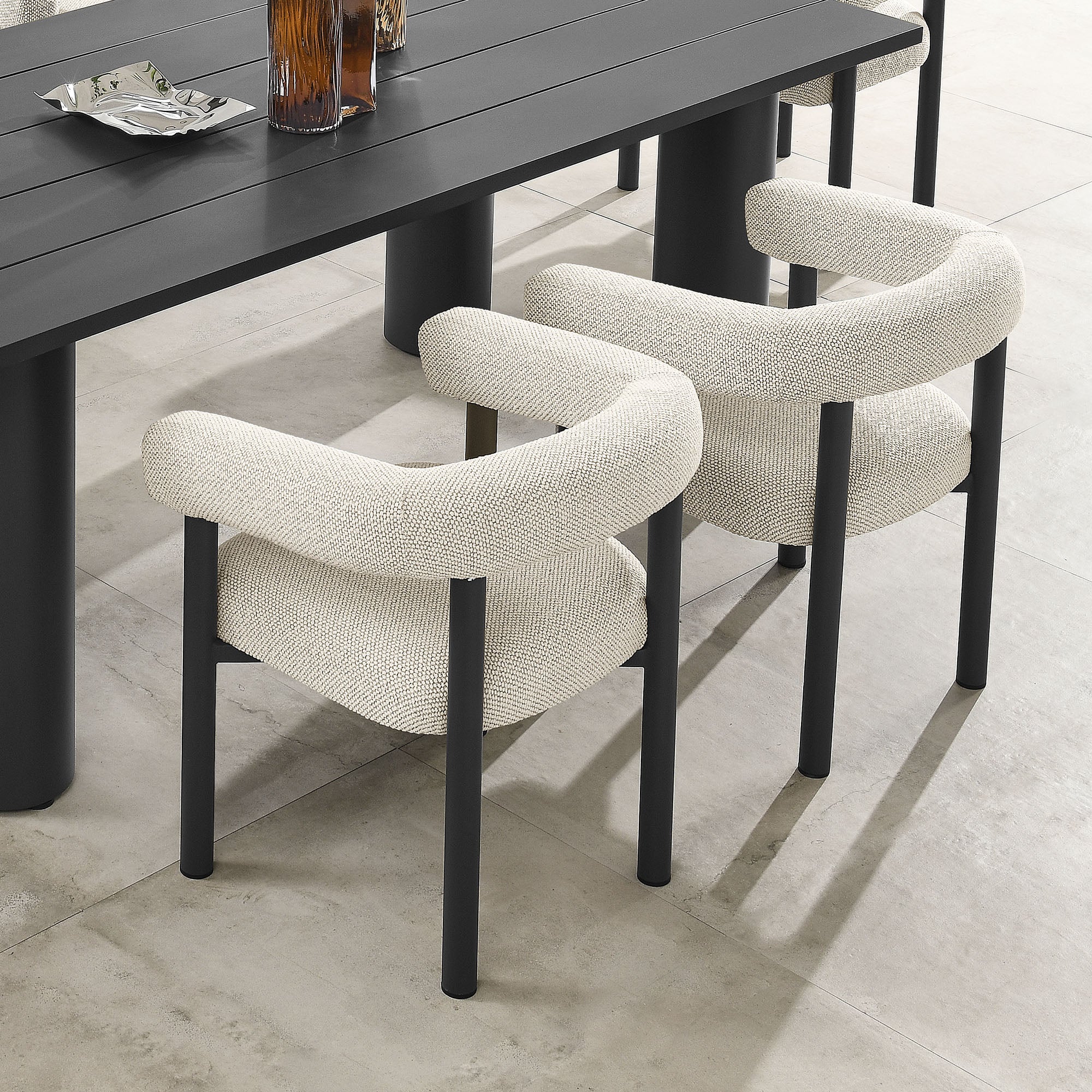 Nautica Outdoor Patio Aluminum Dining Armchairs Set of 2, Ivory Graphite