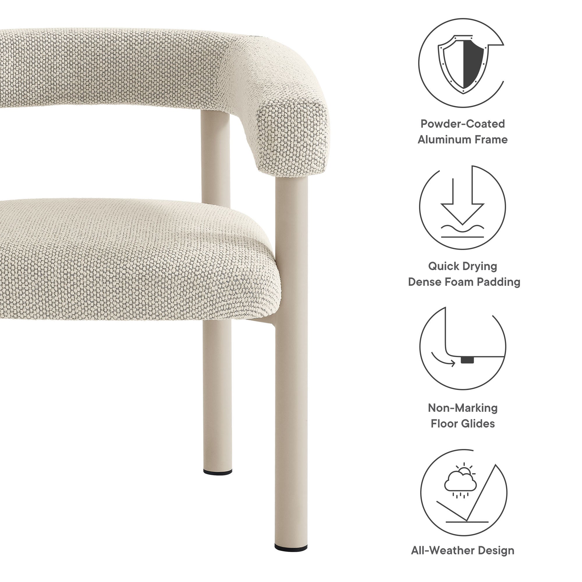 Nautica Outdoor Patio Aluminum Dining Armchairs Set of 2, Ivory Taupe