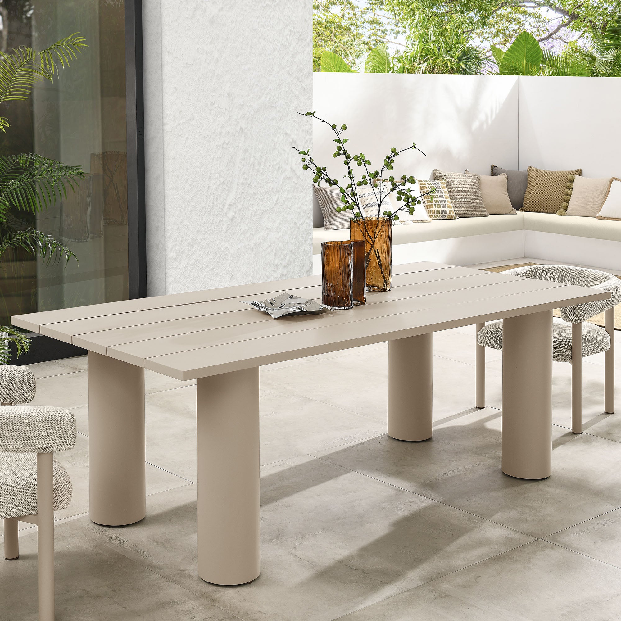 Nautica Outdoor Patio 87" Rectangular Aluminum Dining Table, Taupe