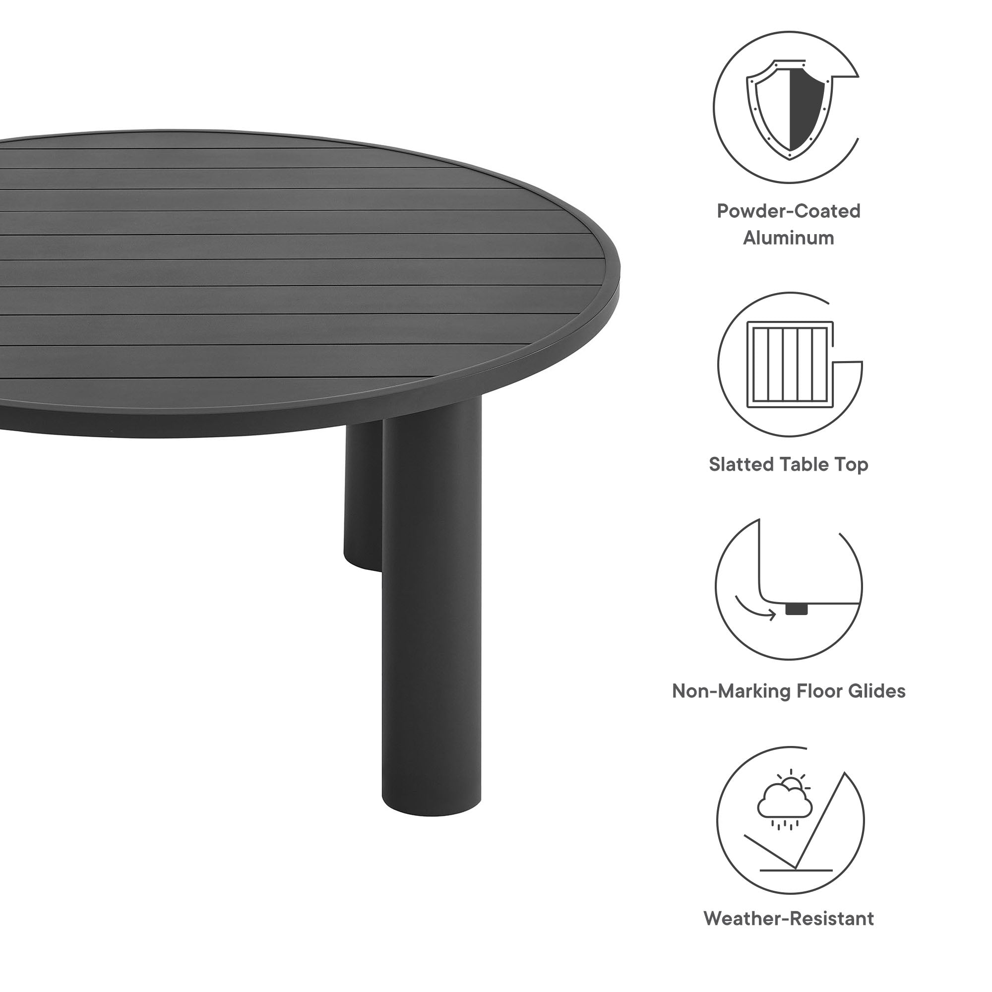 Nautica Outdoor Patio 60" Round Aluminum Dining Table, Graphite