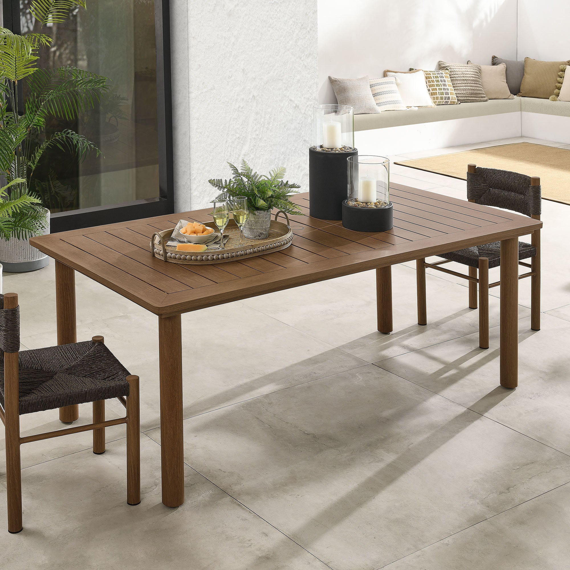 Parkland 76" Outdoor Patio Aluminum Dining Table, Walnut