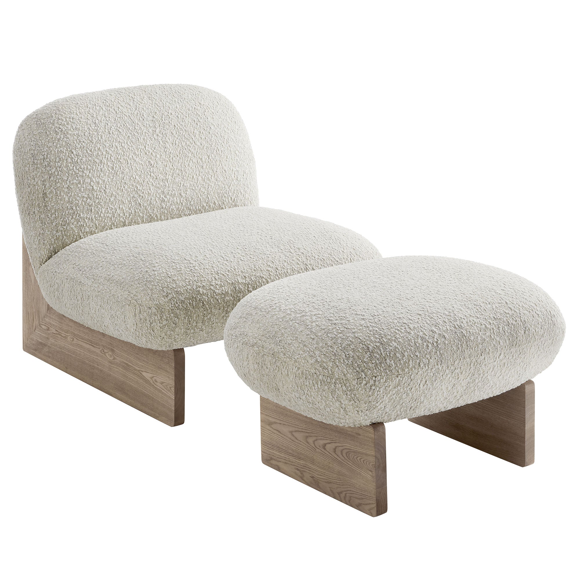 Loyal Boucle Fabric Accent Chair and Ottoman Set, Pearl Oak