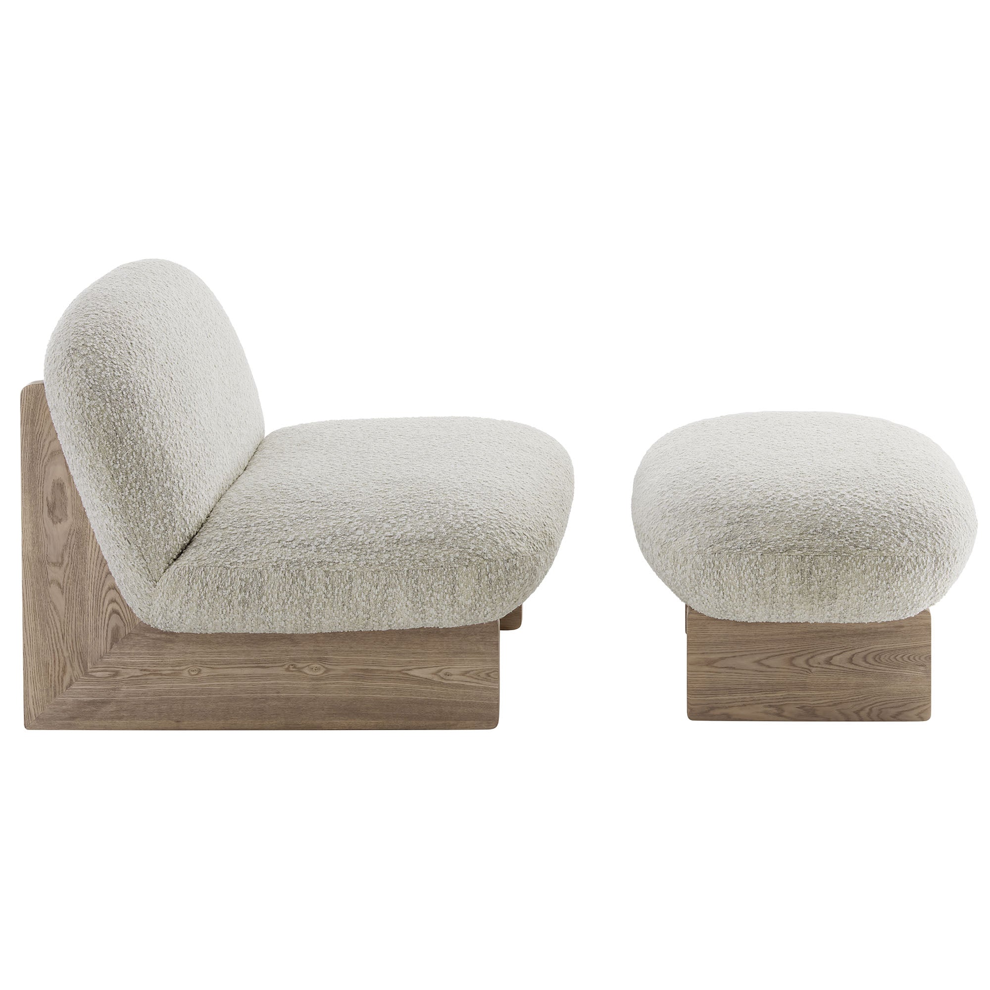 Loyal Boucle Fabric Accent Chair and Ottoman Set, Pearl Oak