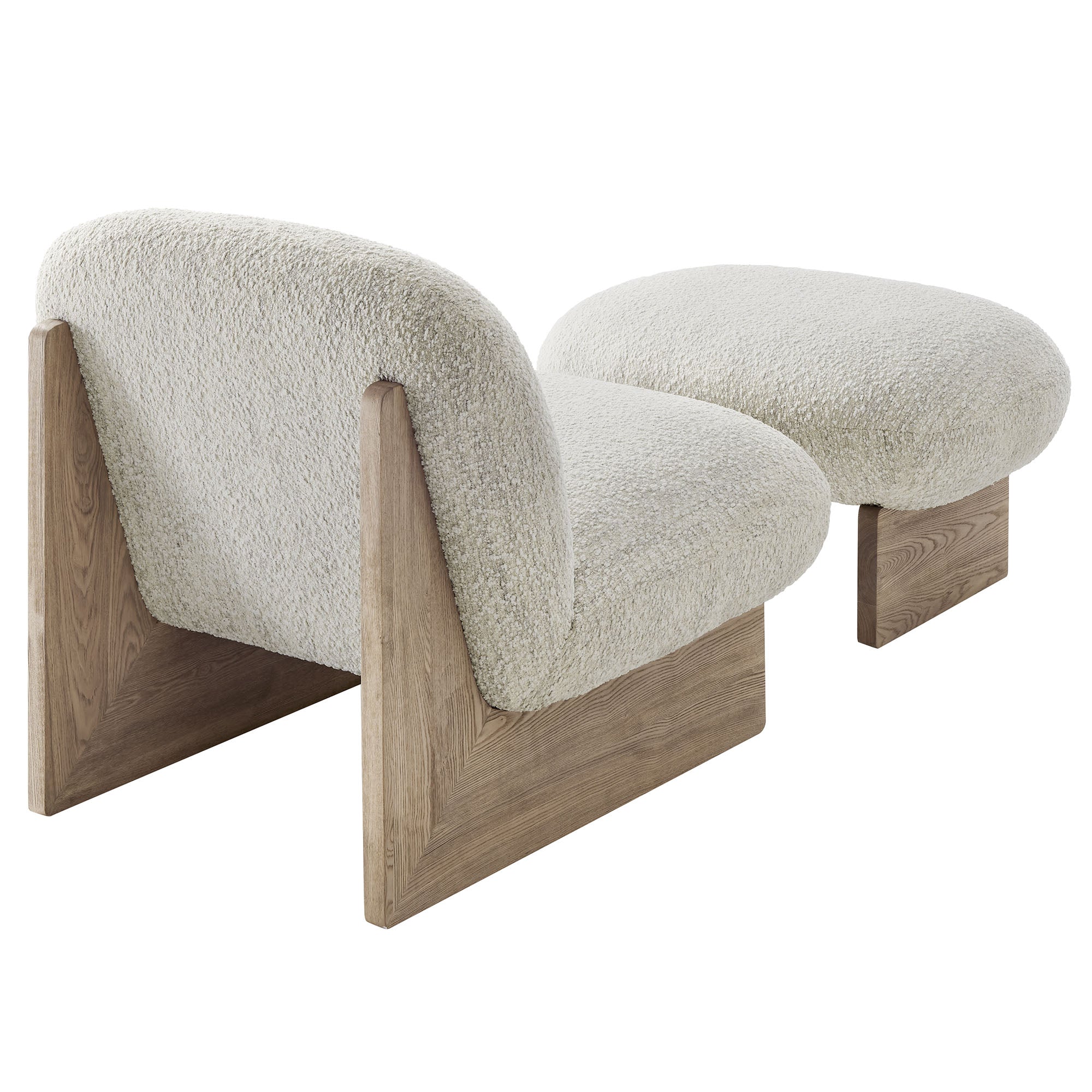 Loyal Boucle Fabric Accent Chair and Ottoman Set, Pearl Oak