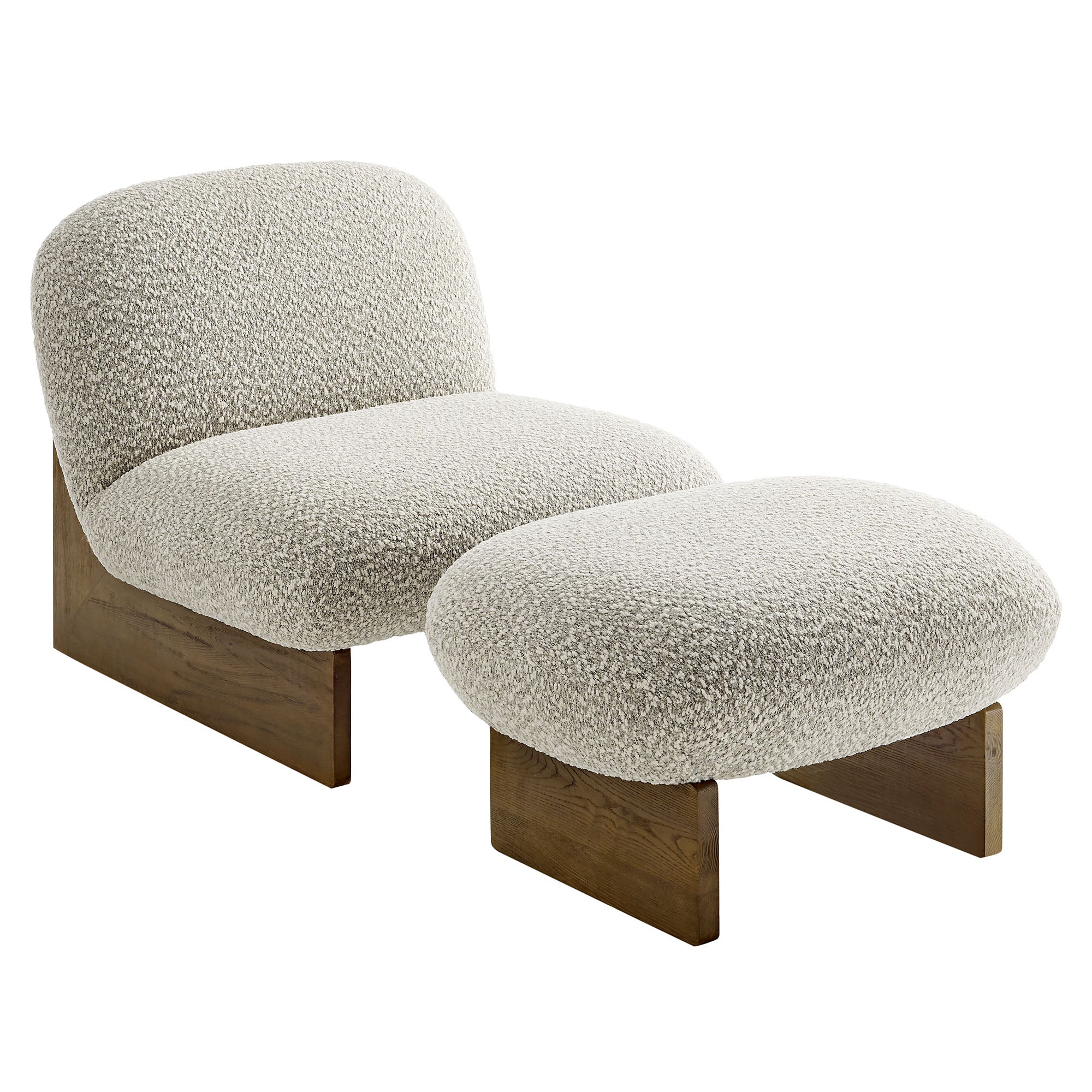Loyal Boucle Fabric Accent Chair and Ottoman Set, River Rock Walnut