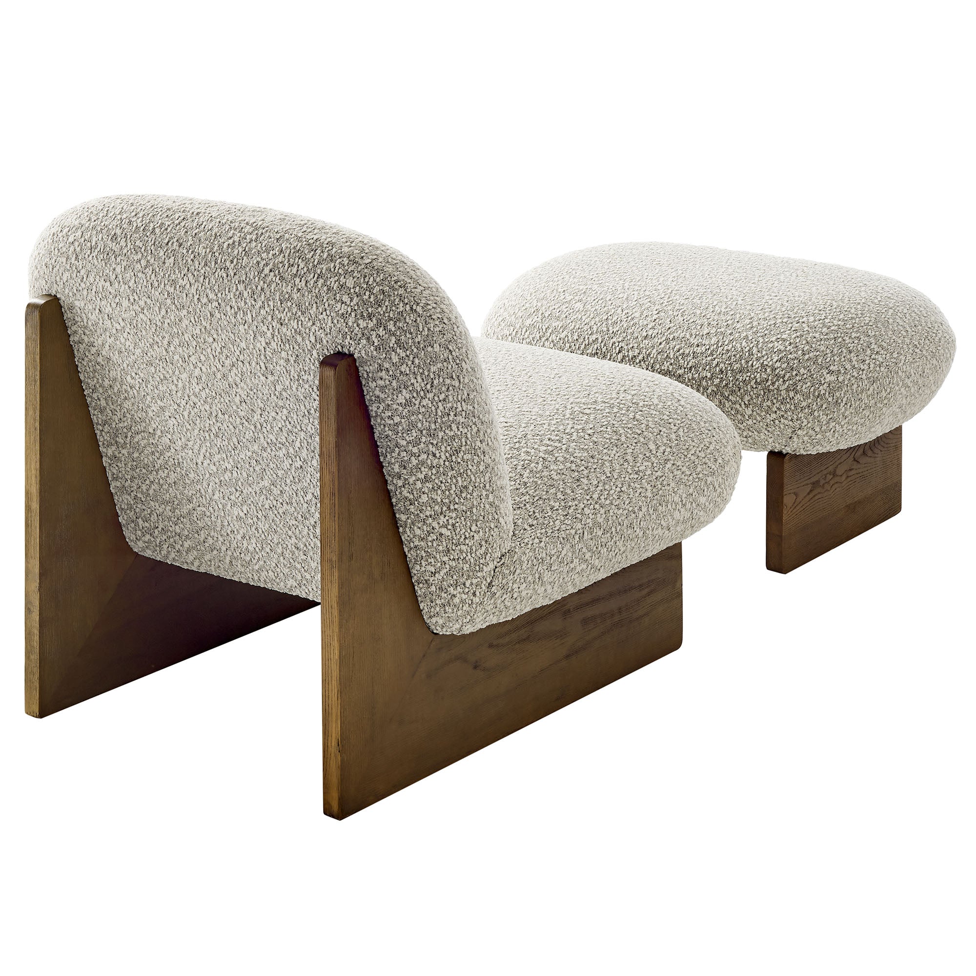 Loyal Boucle Fabric Accent Chair and Ottoman Set, River Rock Walnut