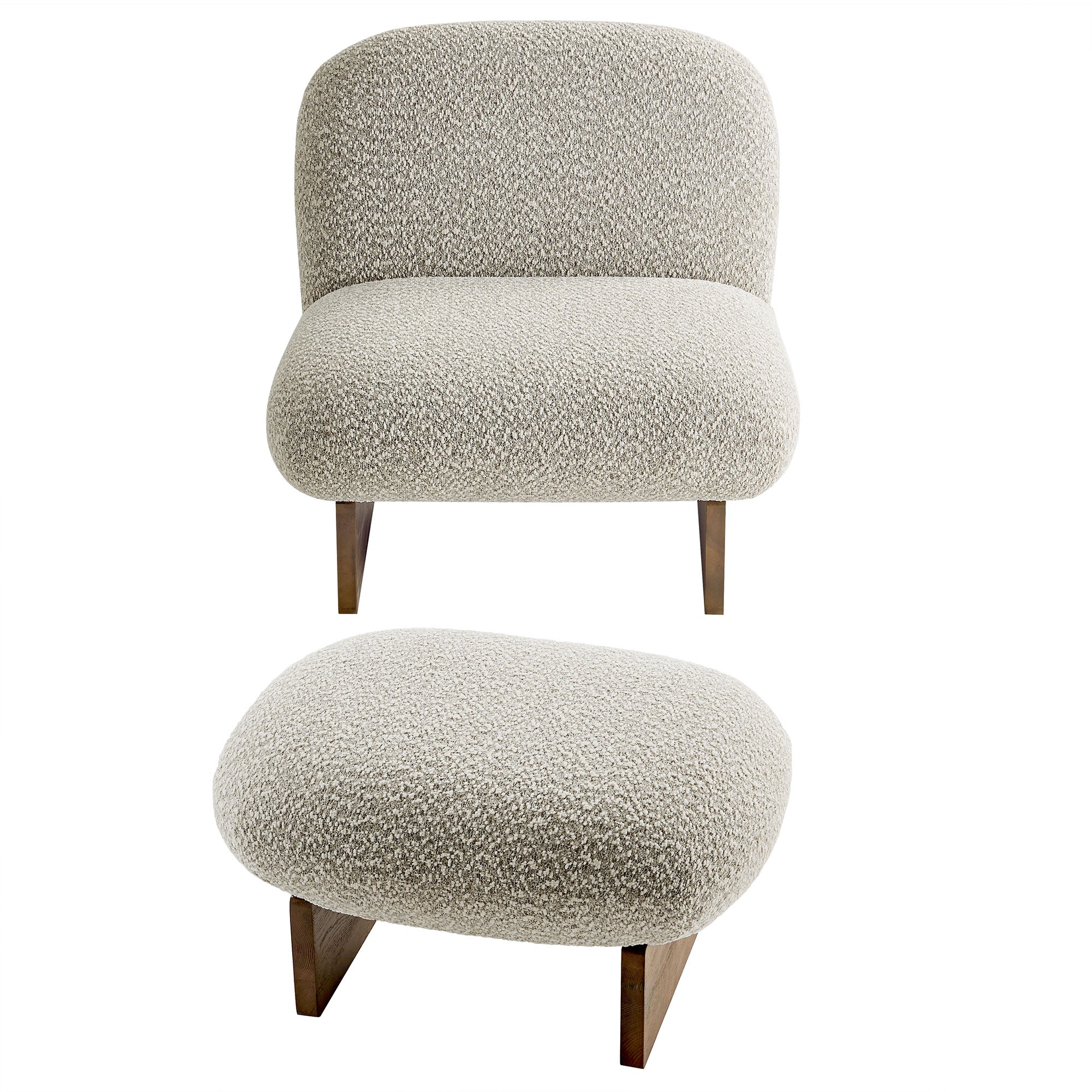 Loyal Boucle Fabric Accent Chair and Ottoman Set, River Rock Walnut