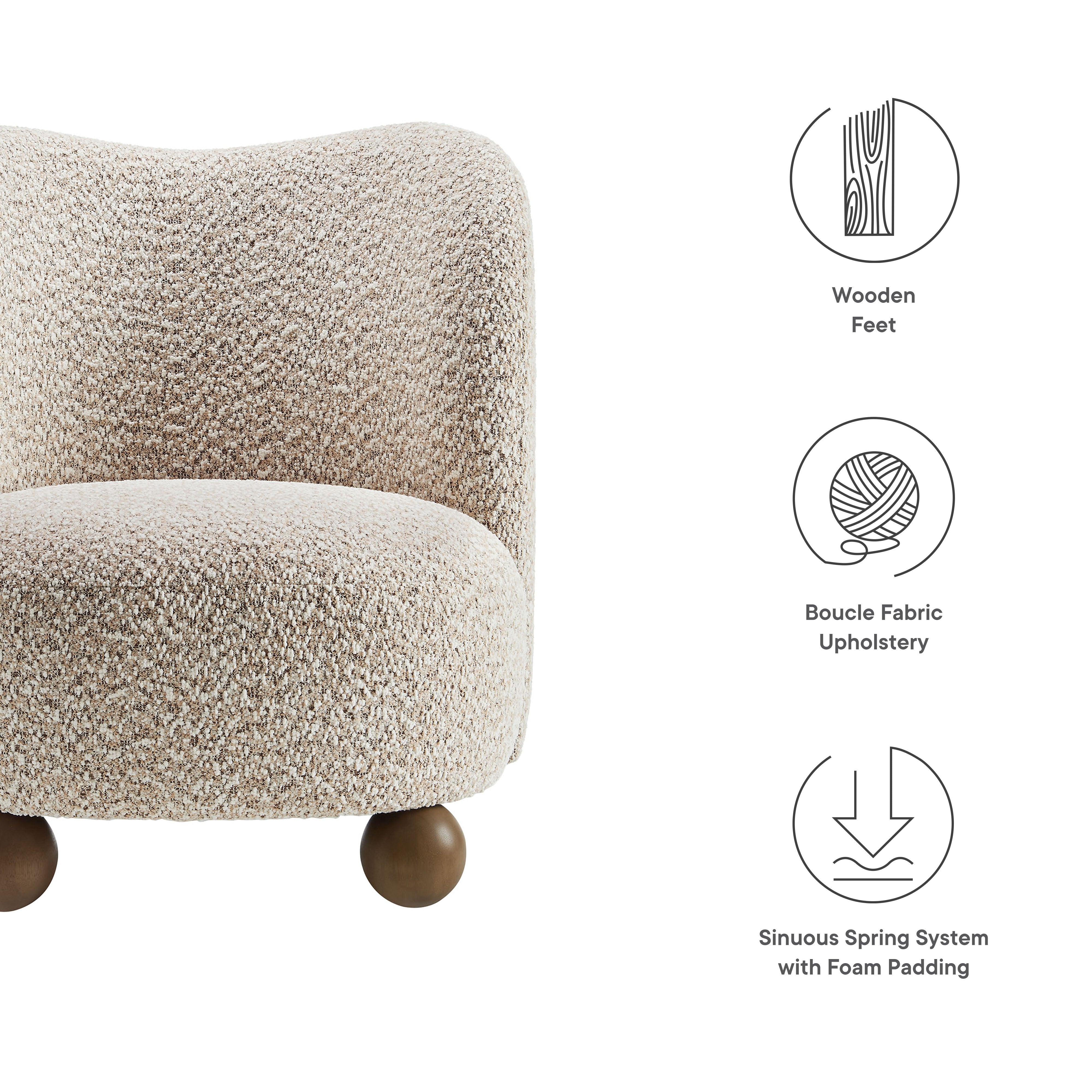 Monroe Boucle Fabric Accent Chair, Coral Walnut