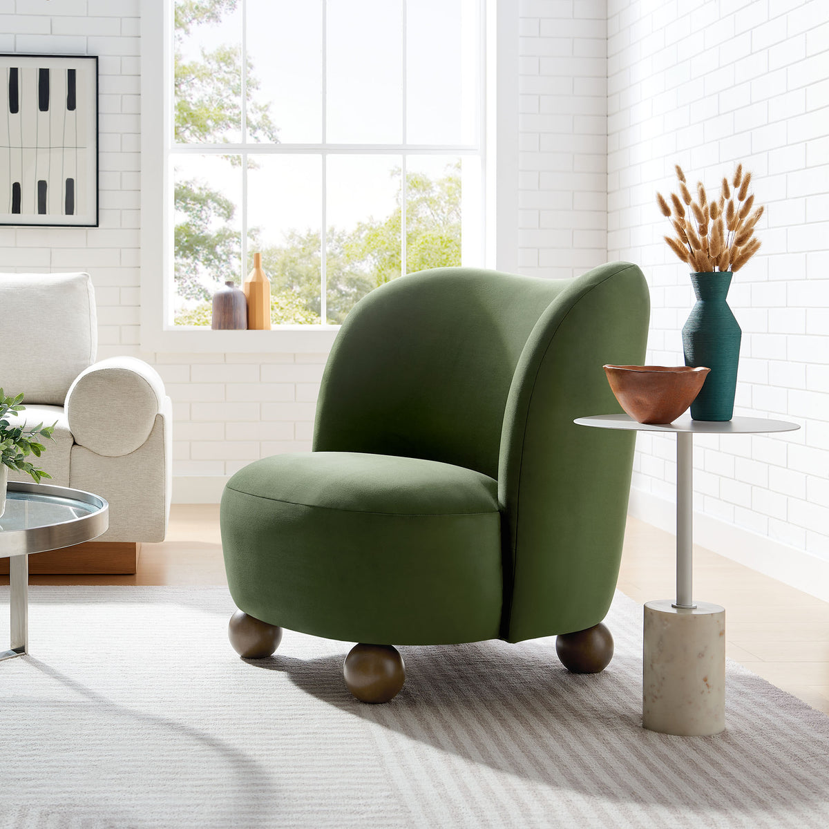 Monroe Performance Velvet Accent Chair, Moss Green Walnut