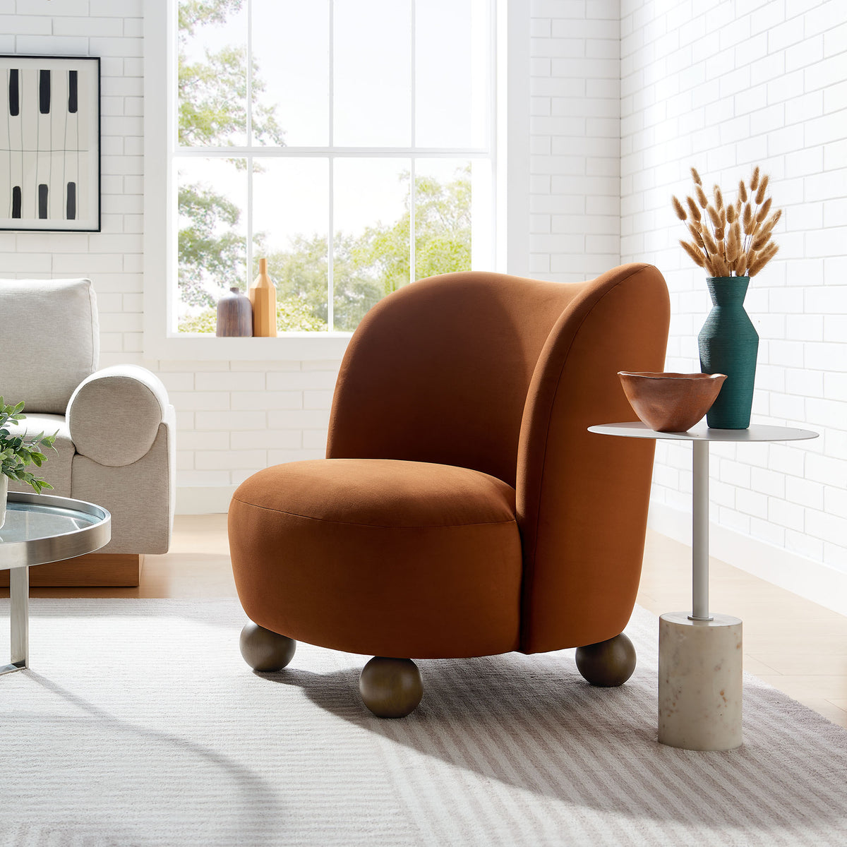 Monroe Performance Velvet Accent Chair, Rust Walnut
