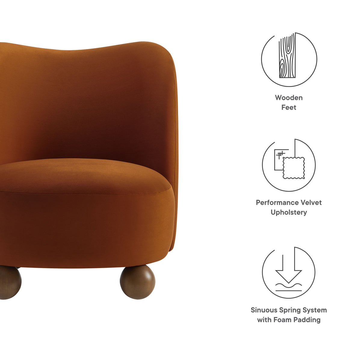 Monroe Performance Velvet Accent Chair, Rust Walnut