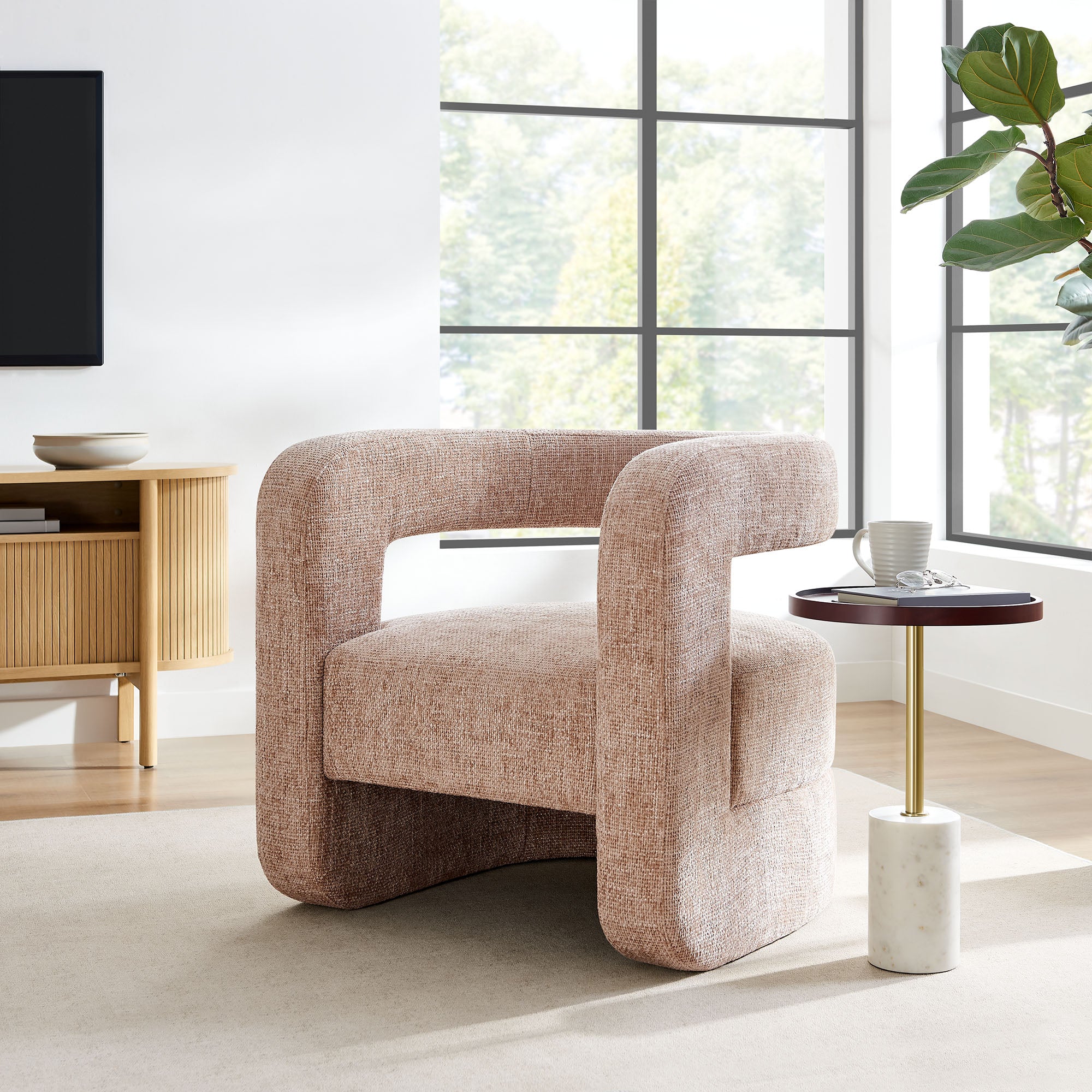 Jaylin Upholstered Chenille Accent Chair, Blush
