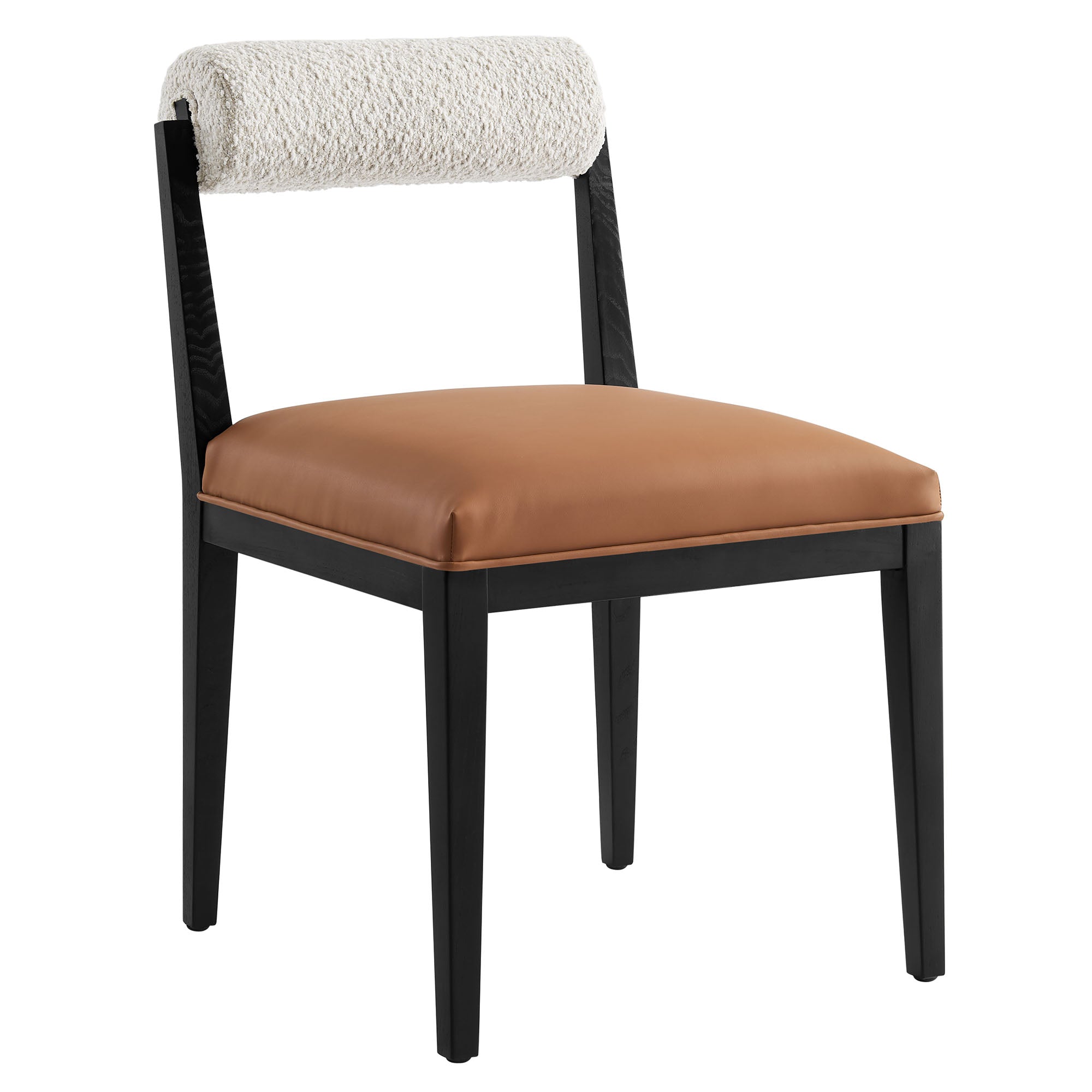 Kai Boucle and Vegan Leather Dining Chair, Pearl Tan Black