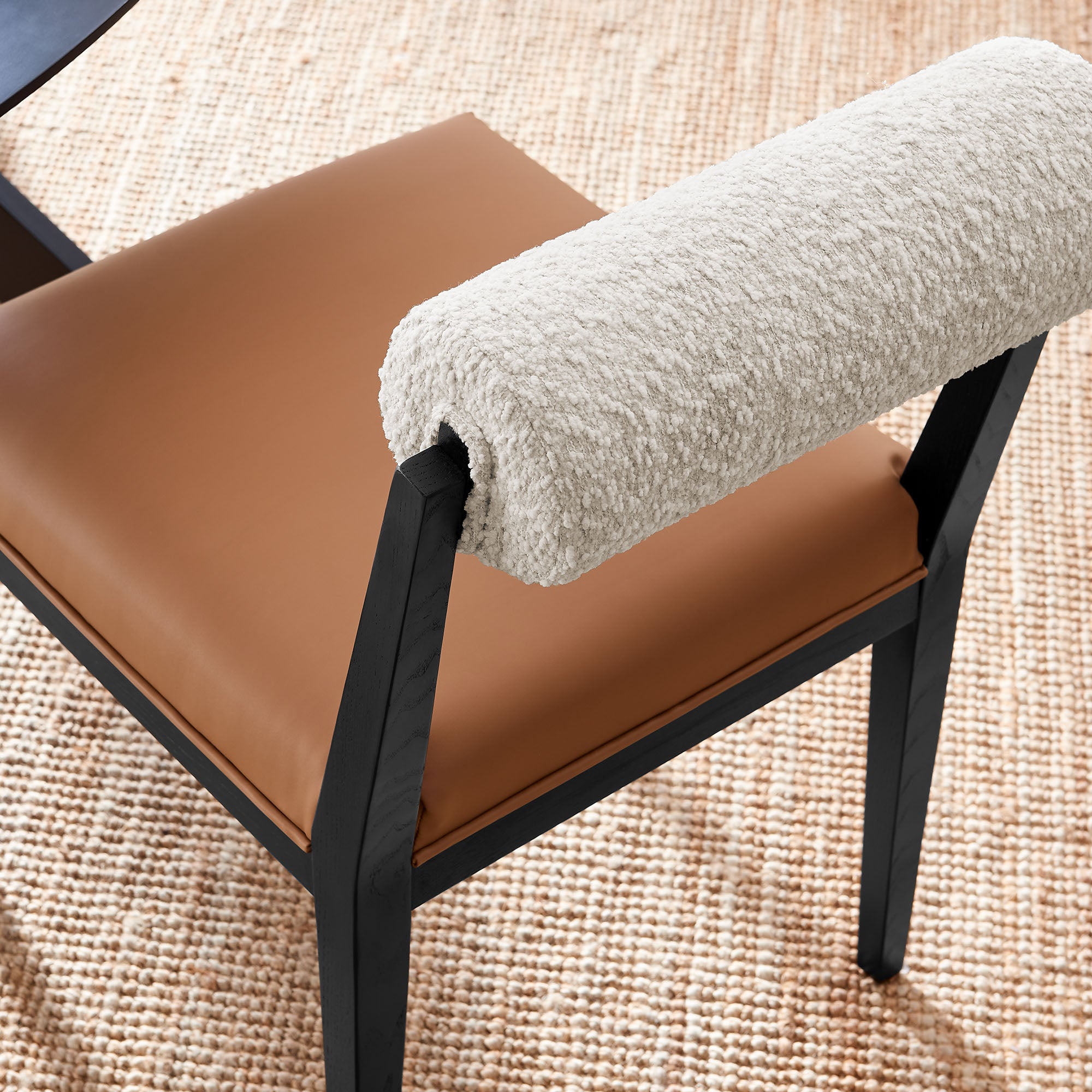 Kai Boucle and Vegan Leather Dining Chair, Pearl Tan Black