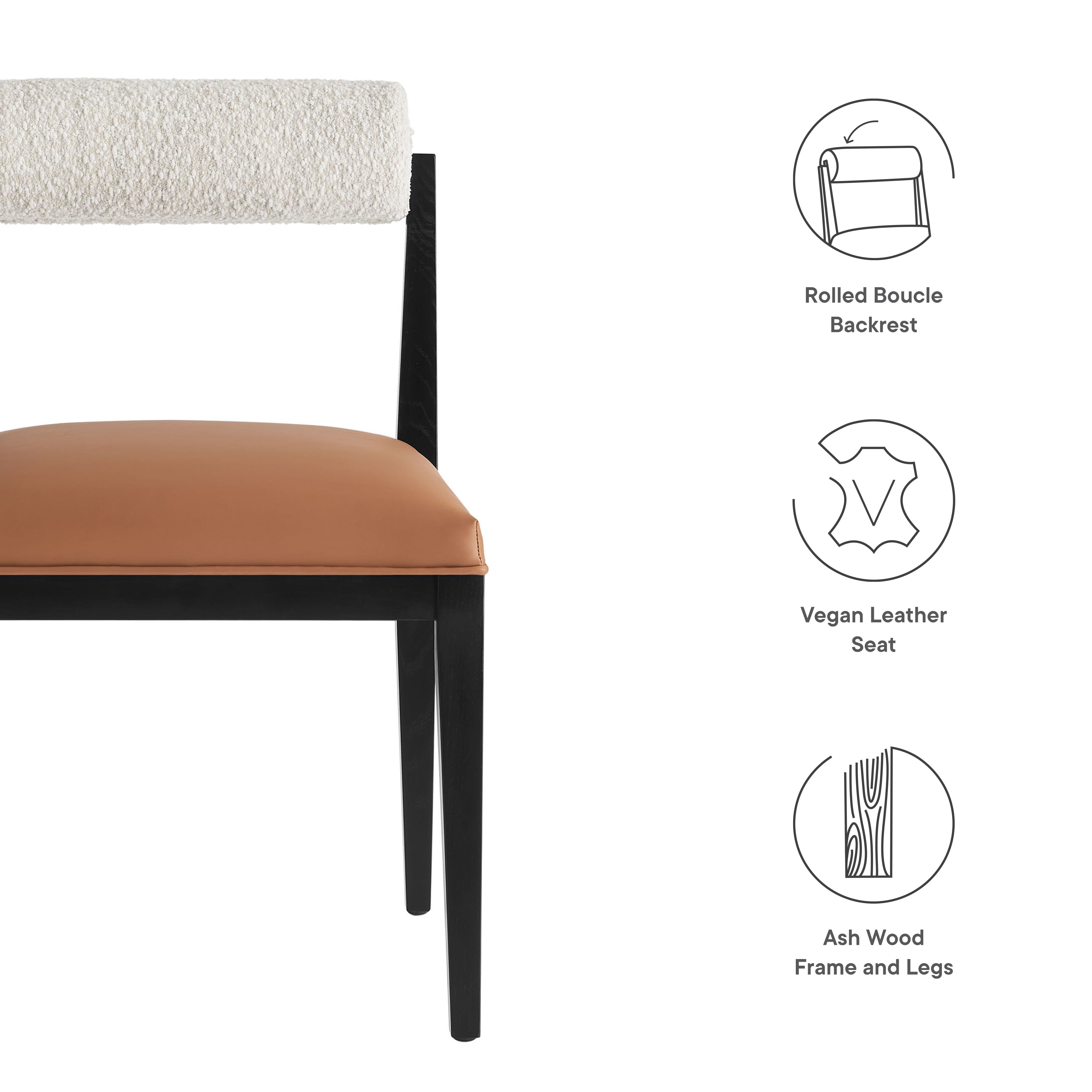 Kai Boucle and Vegan Leather Dining Chair, Pearl Tan Black