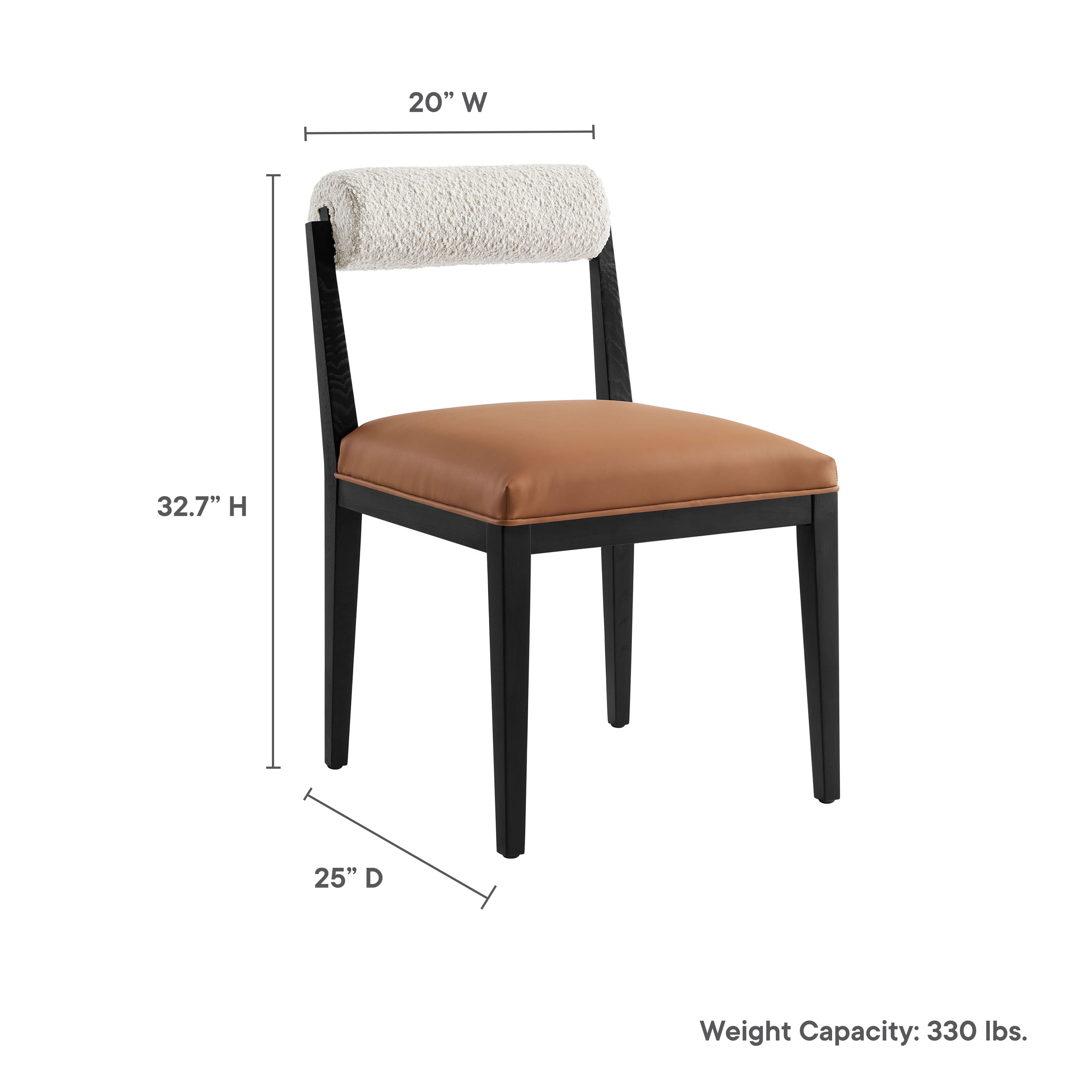 Kai Boucle and Vegan Leather Dining Chair, Pearl Tan Black