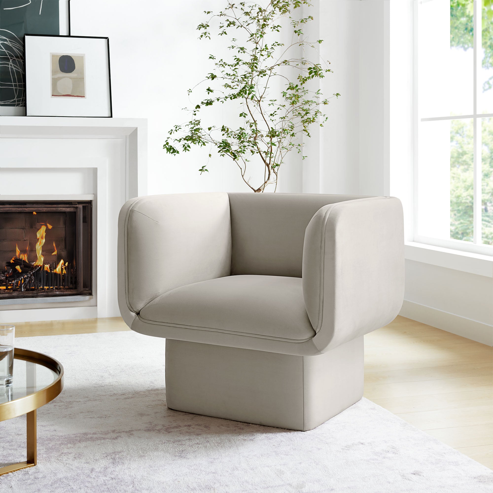 Tate Performance Velvet Accent Chair, Almond