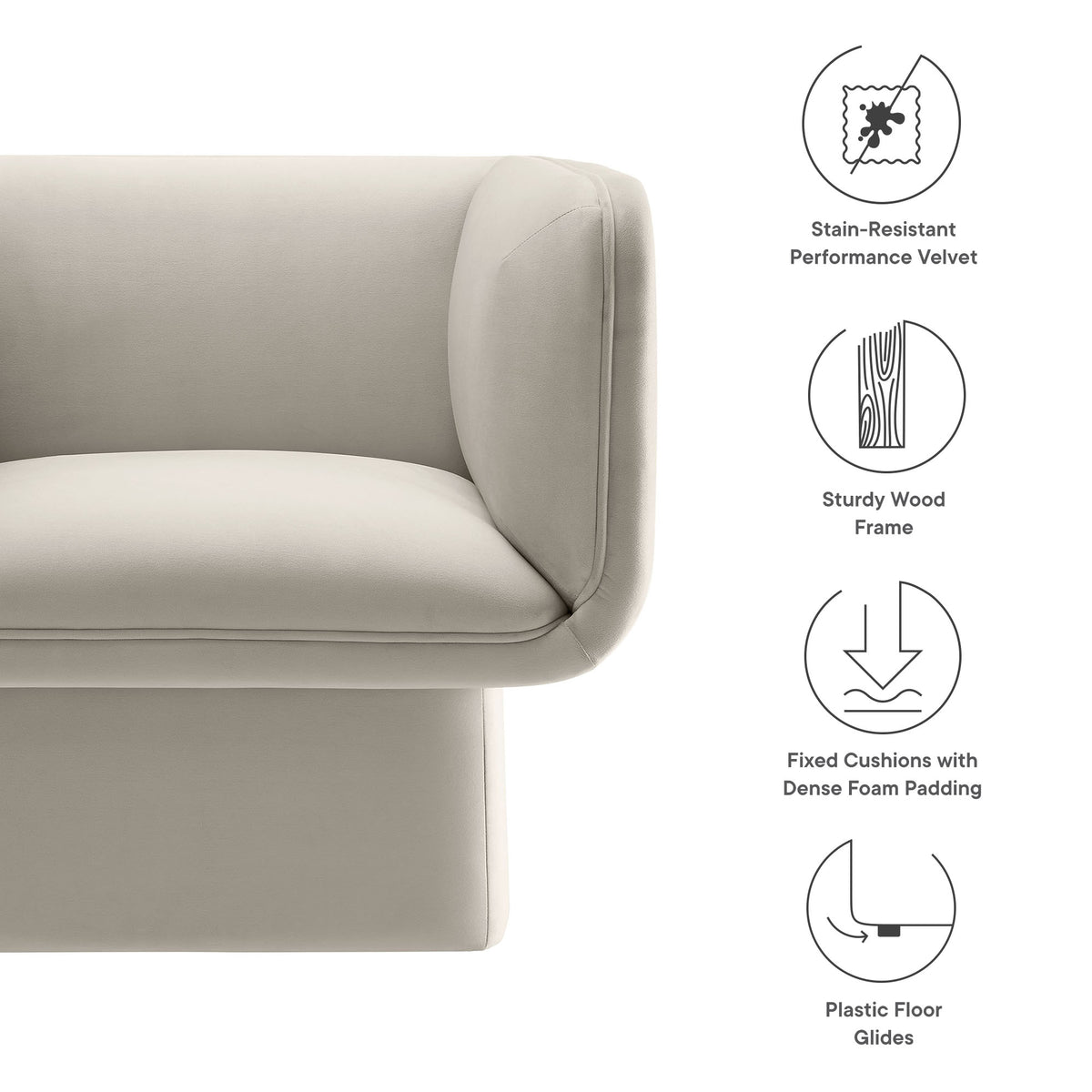 Tate Performance Velvet Accent Chair, Almond