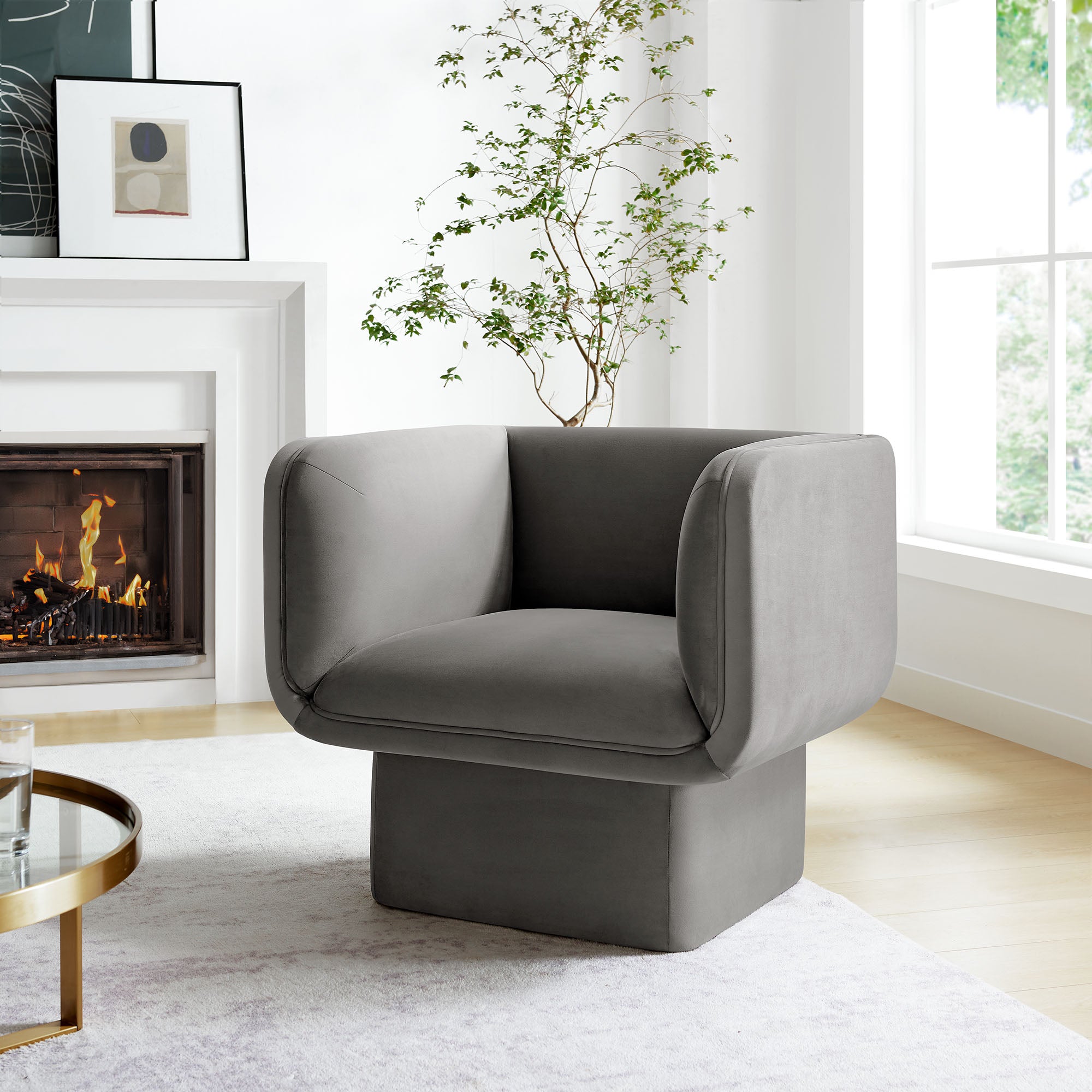 Tate Performance Velvet Accent Chair, Storm Gray