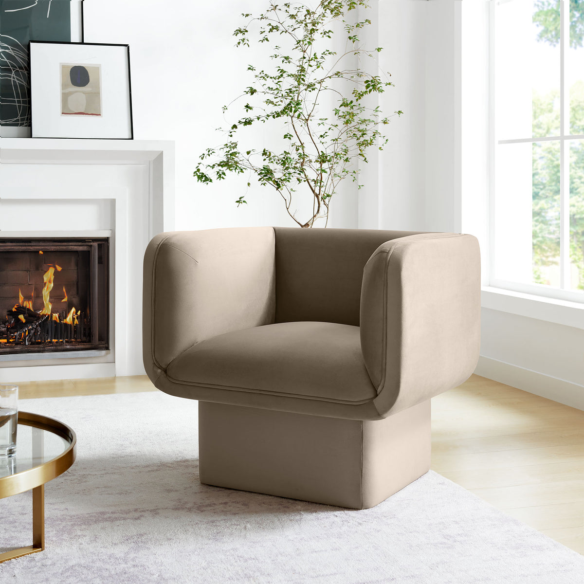 Tate Performance Velvet Accent Chair, Taupe