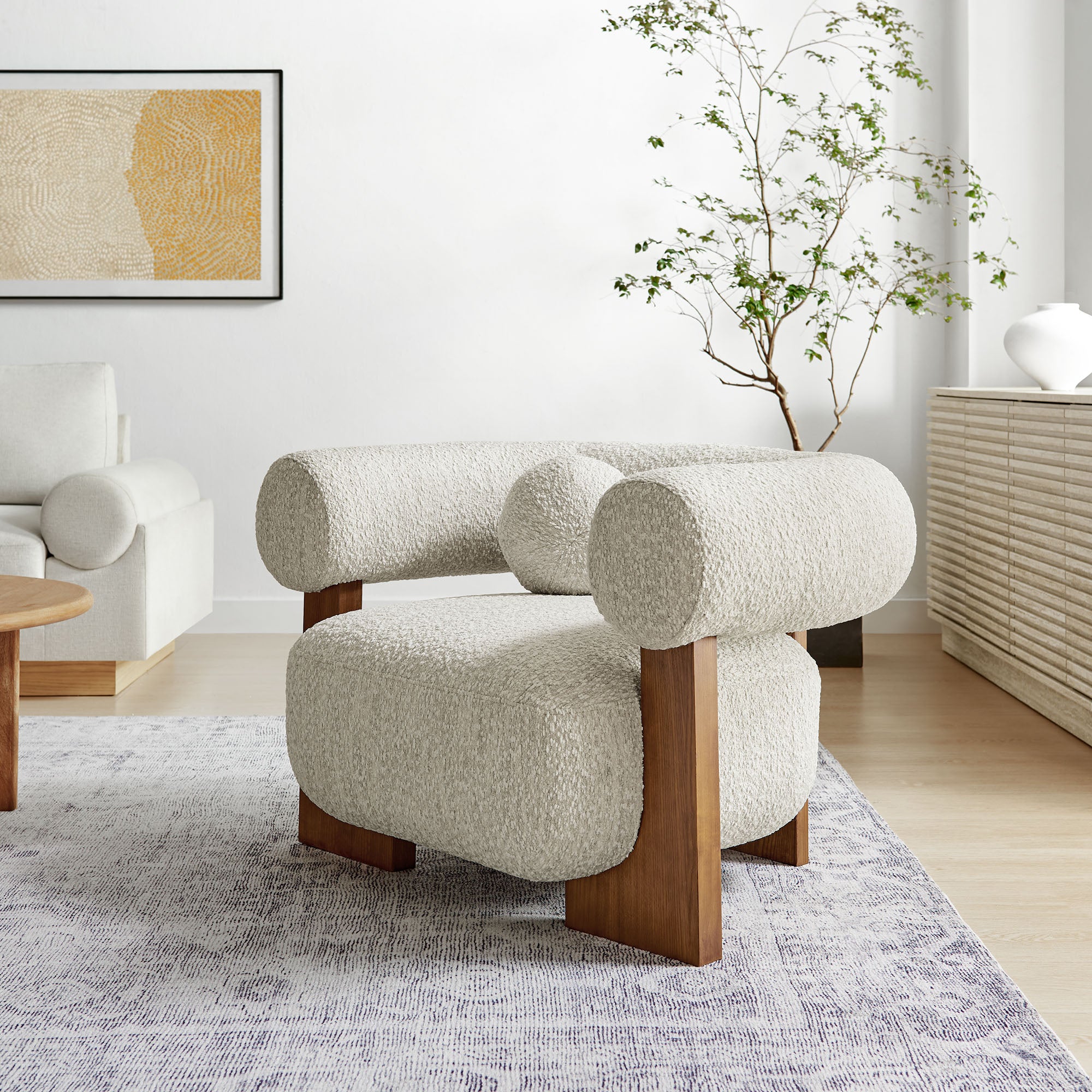 Jace Boucle Accent Chair, Pearl