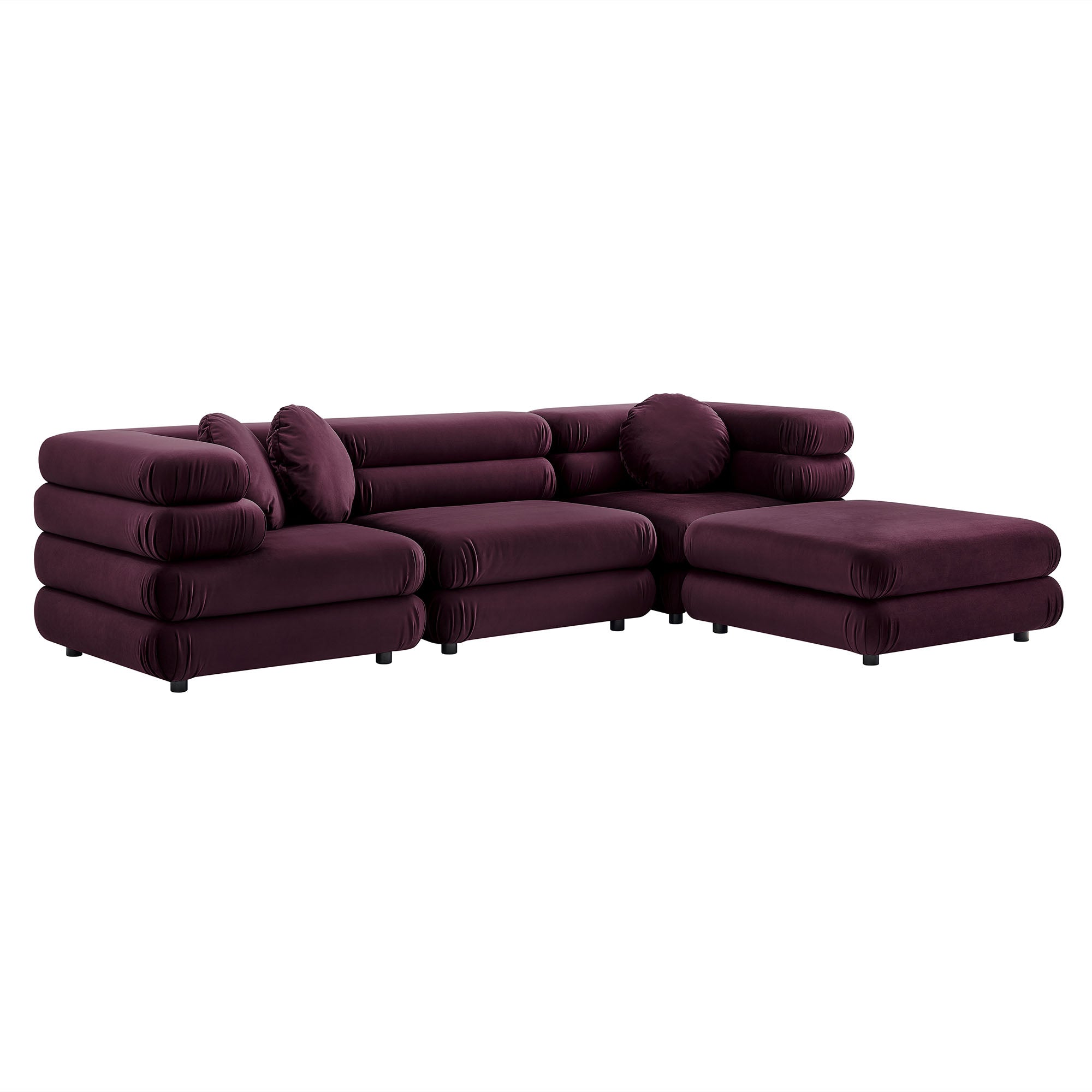 Jubilee 4-Piece Modular Performance Velvet Sectional Sofa, Mulberry