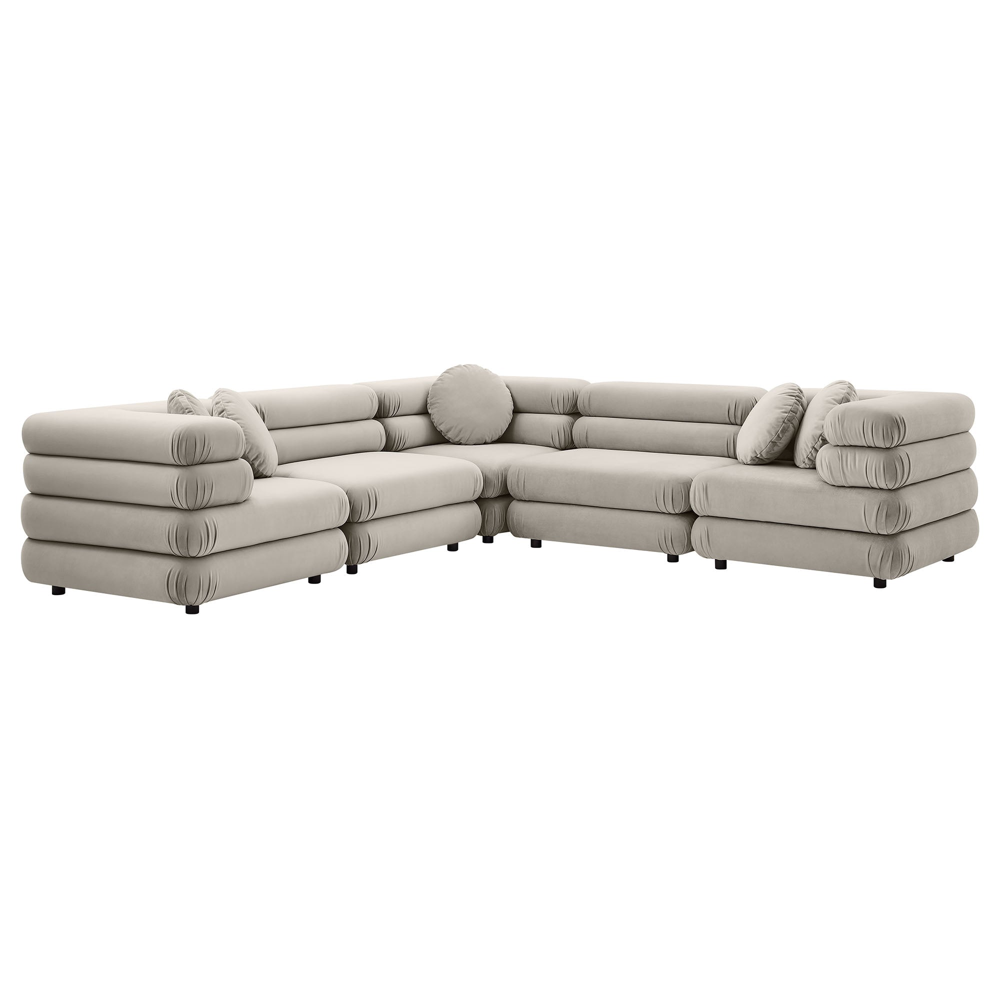 Jubilee 5-Piece Modular Performance Velvet Sectional Sofa, Almond