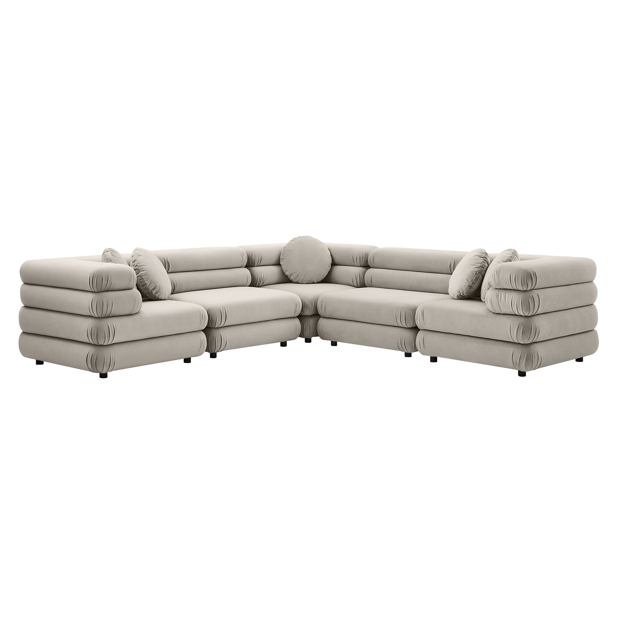 Jubilee 5-Piece Modular Performance Velvet Sectional Sofa, Almond