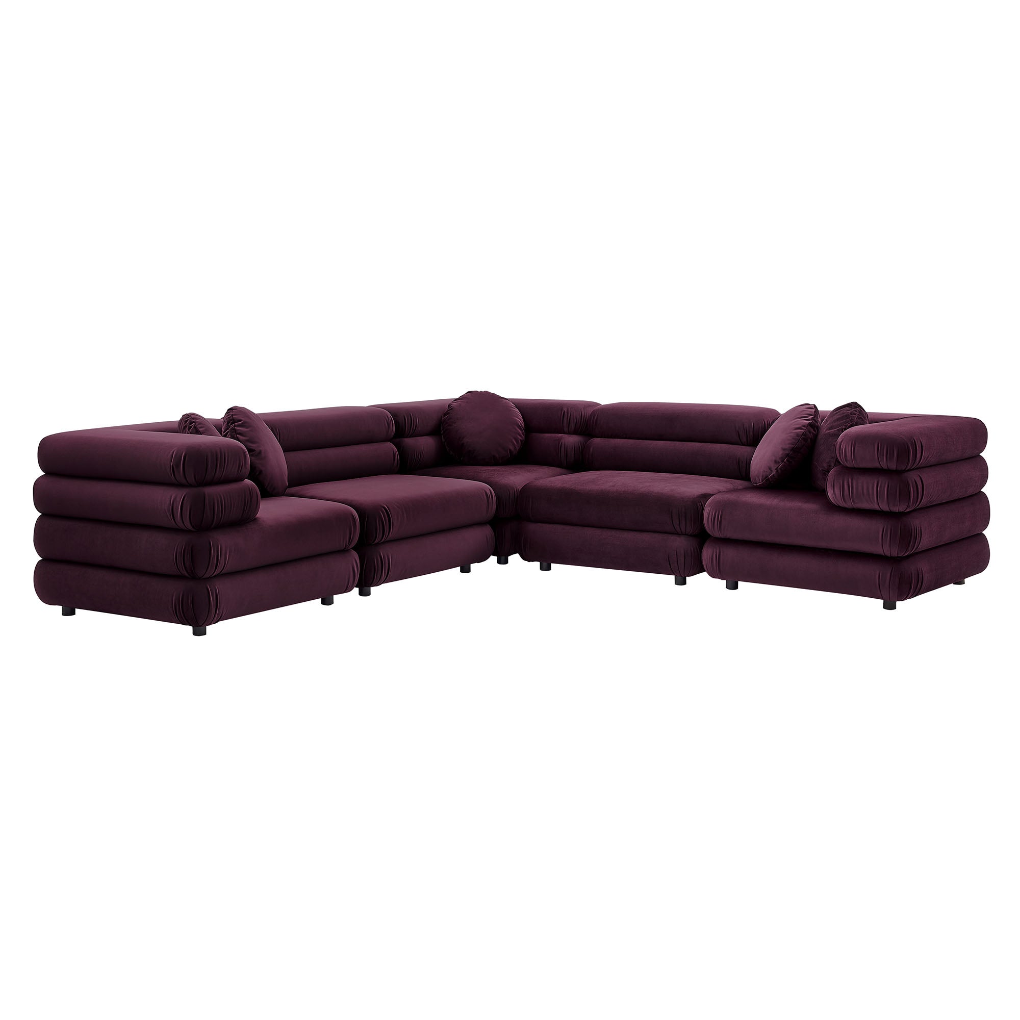 Jubilee 5-Piece Modular Performance Velvet Sectional Sofa, Mulberry