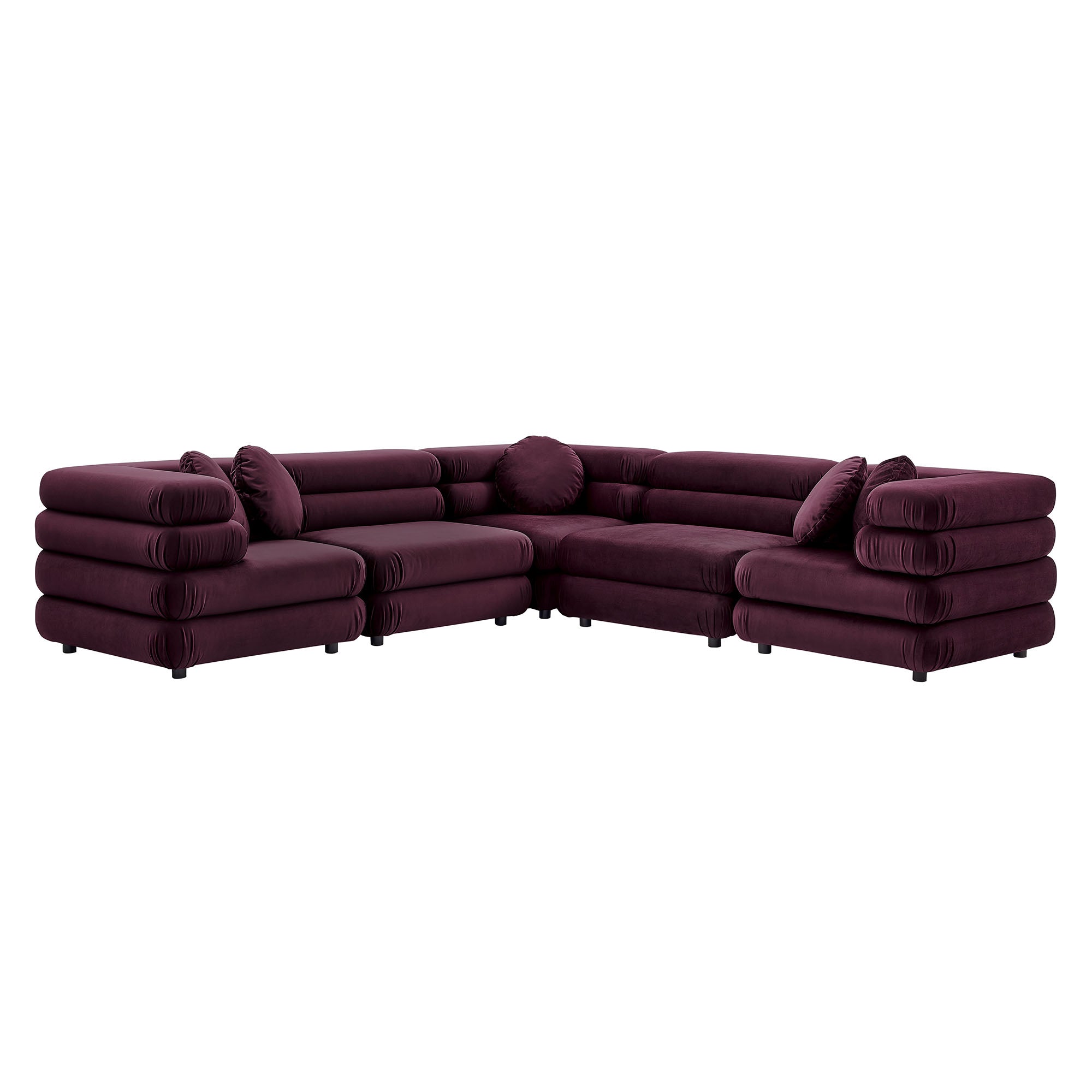 Jubilee 5-Piece Modular Performance Velvet Sectional Sofa, Mulberry