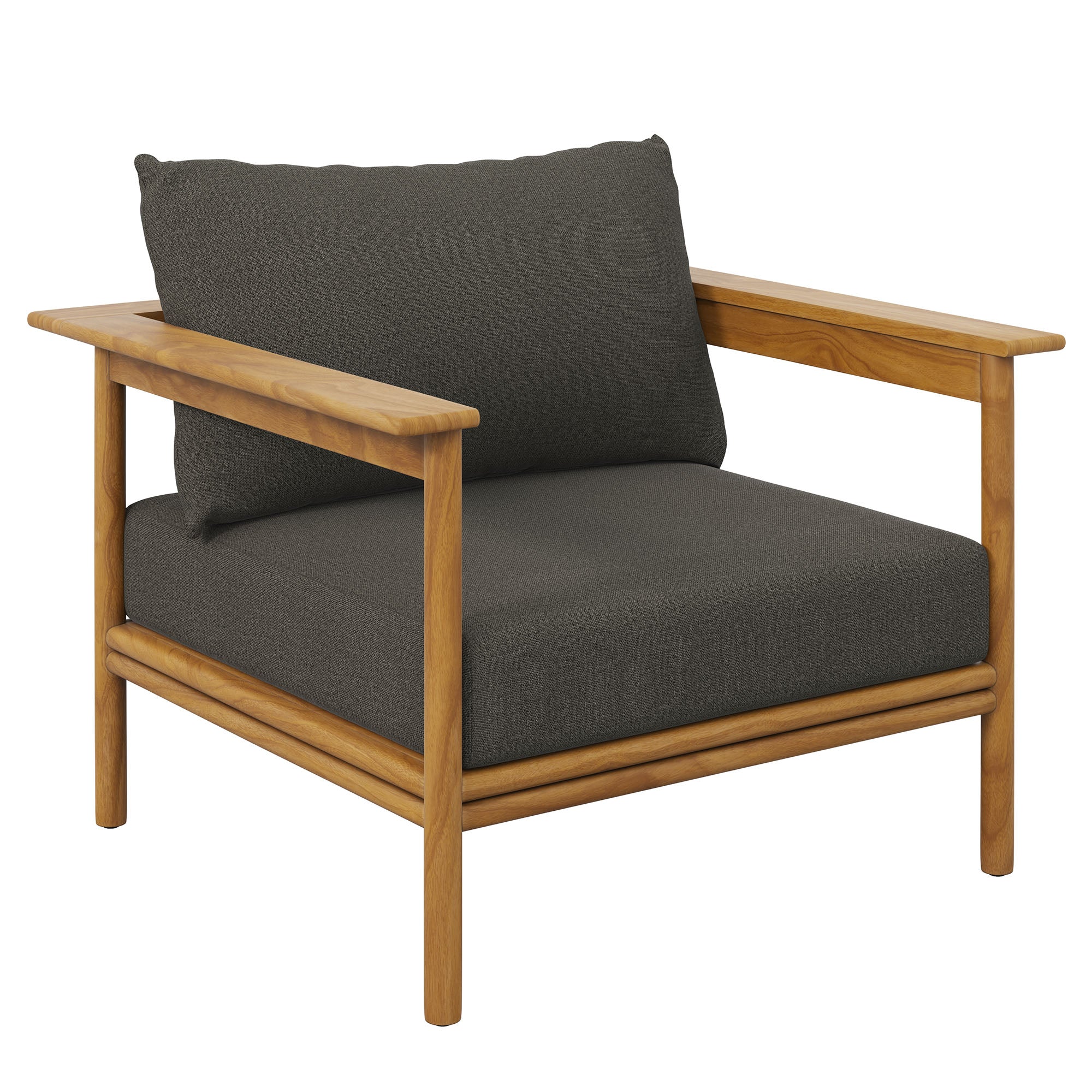 Wren Outdoor Patio Teak Wood Armchair and Ottoman Set, Natural Flint Gray