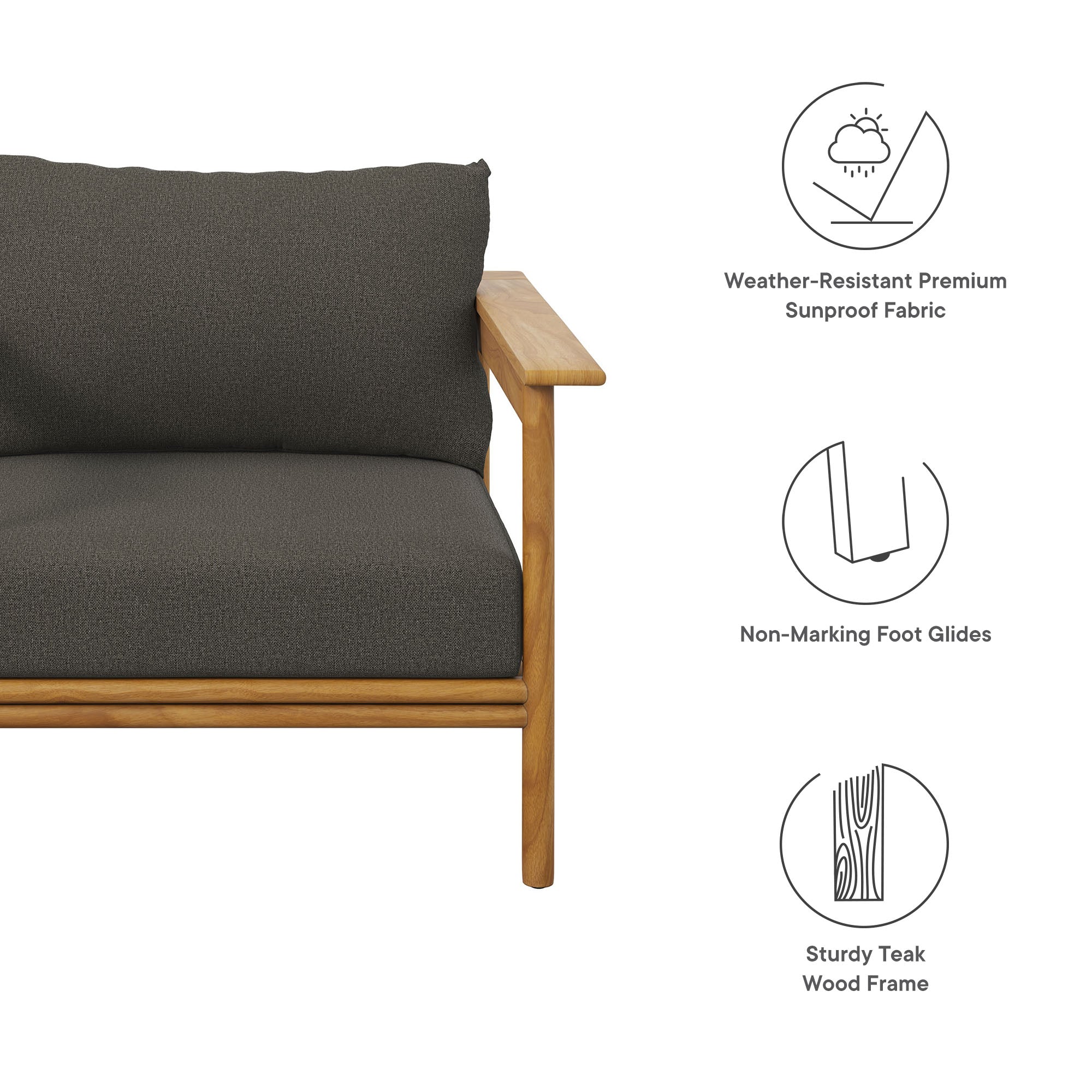 Wren Outdoor Patio Teak Wood Armchair, Natural Flint Gray