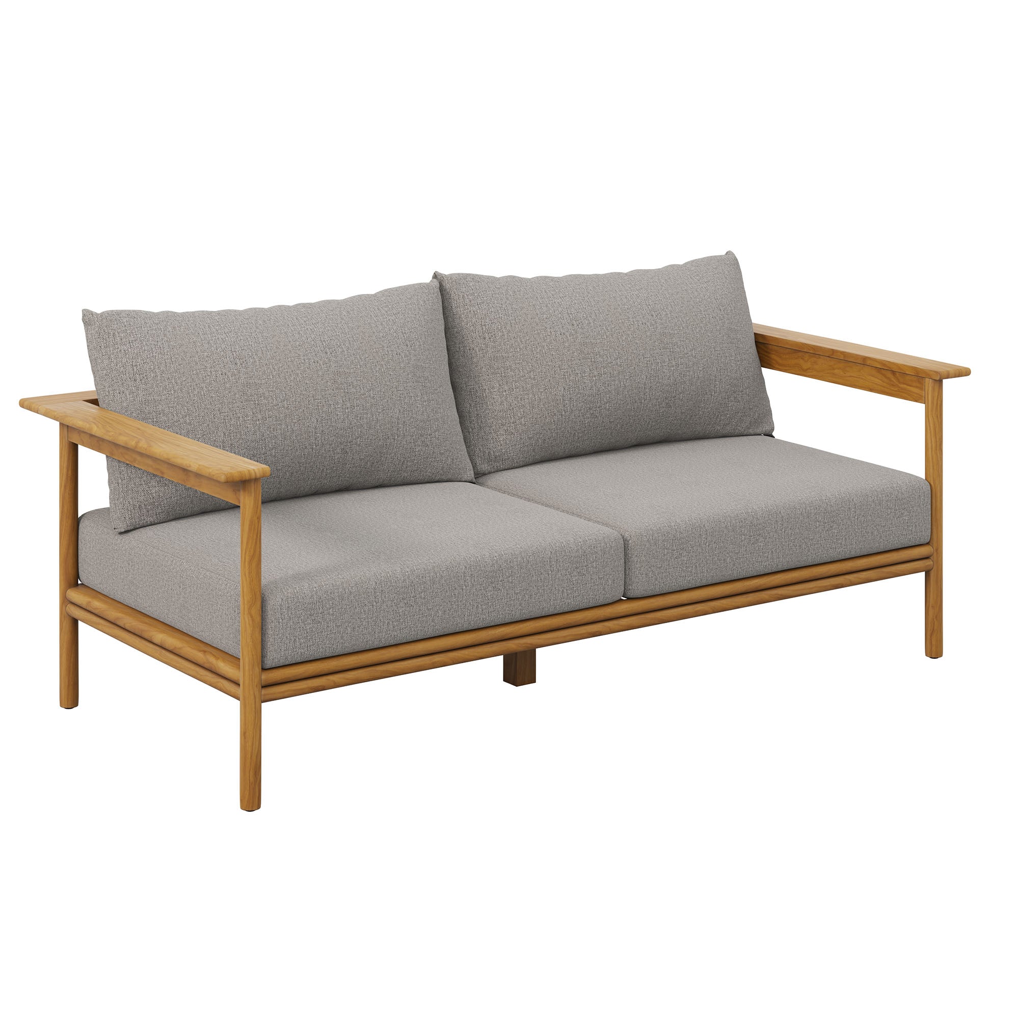 Wren 2-Piece Outdoor Patio Teak Wood Sofa and Ottoman Set, Natural Driftwood