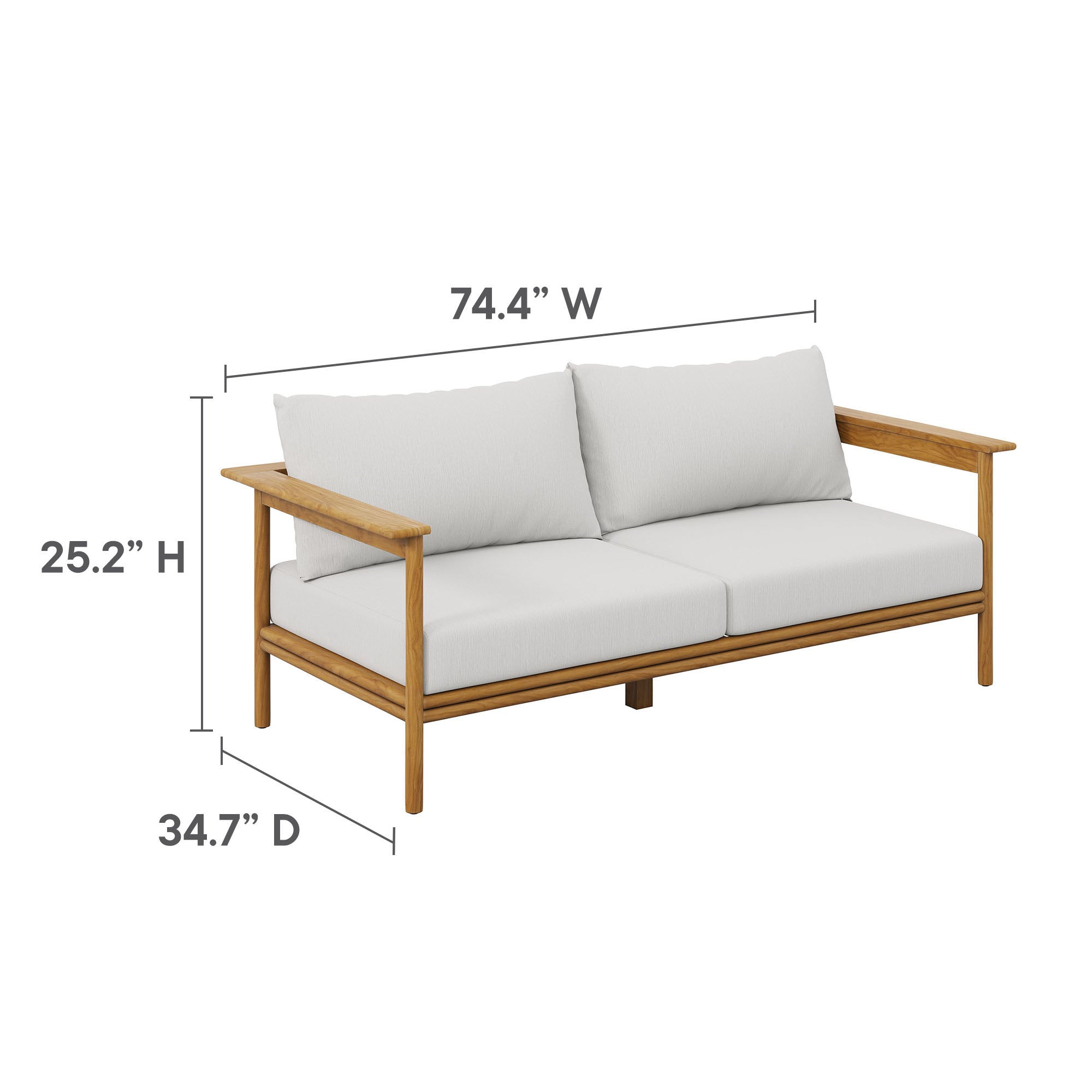 Wren Outdoor Patio Teak Wood Sofa, Natural Sail