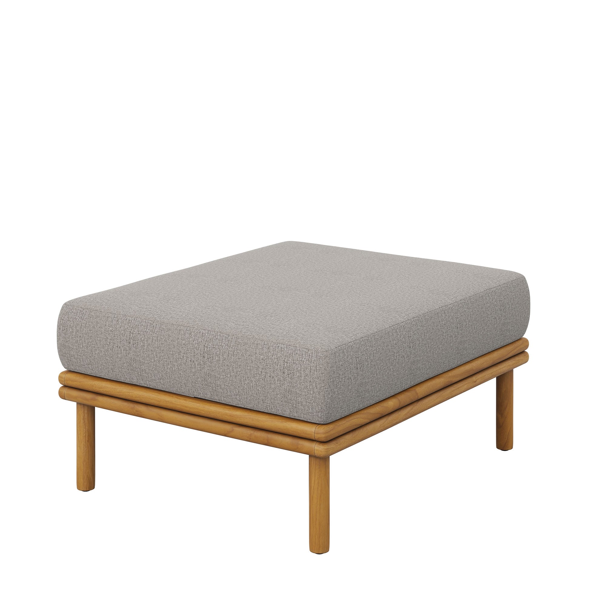 Wren Outdoor Patio Teak Wood Ottoman, Natural Driftwood