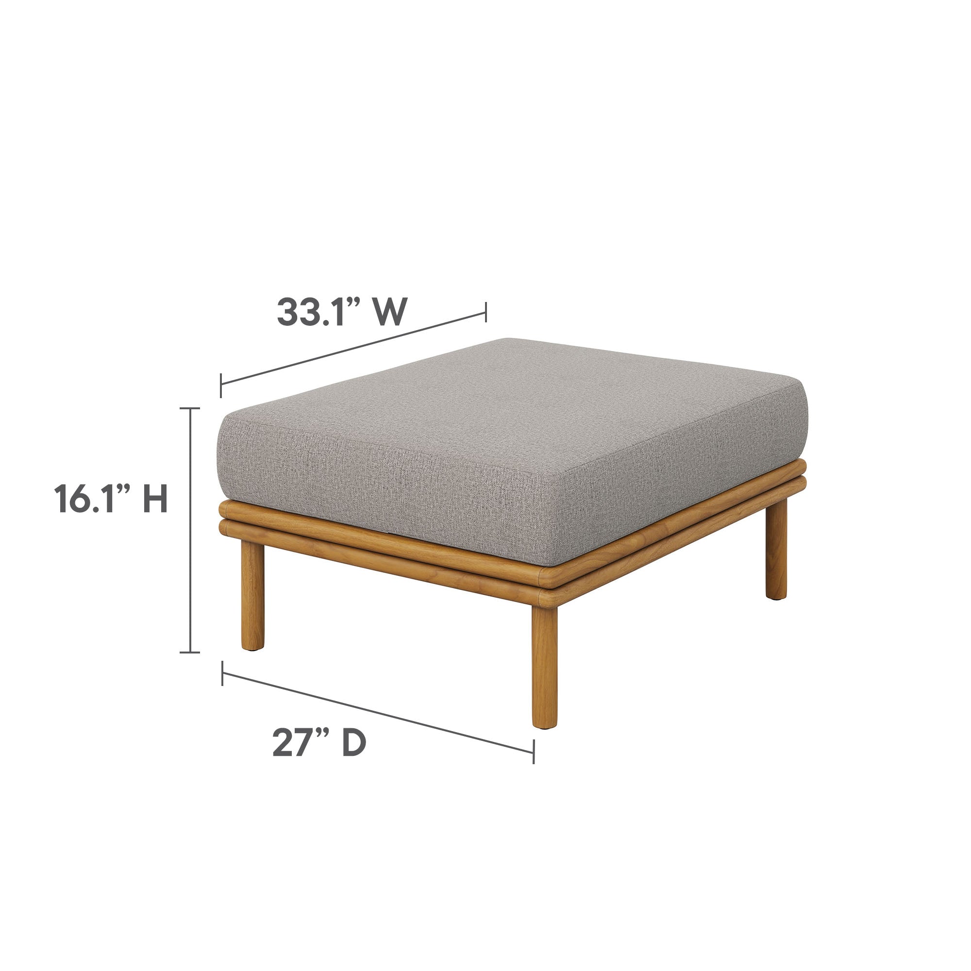 Wren 2-Piece Outdoor Patio Teak Wood Sofa and Ottoman Set, Natural Driftwood