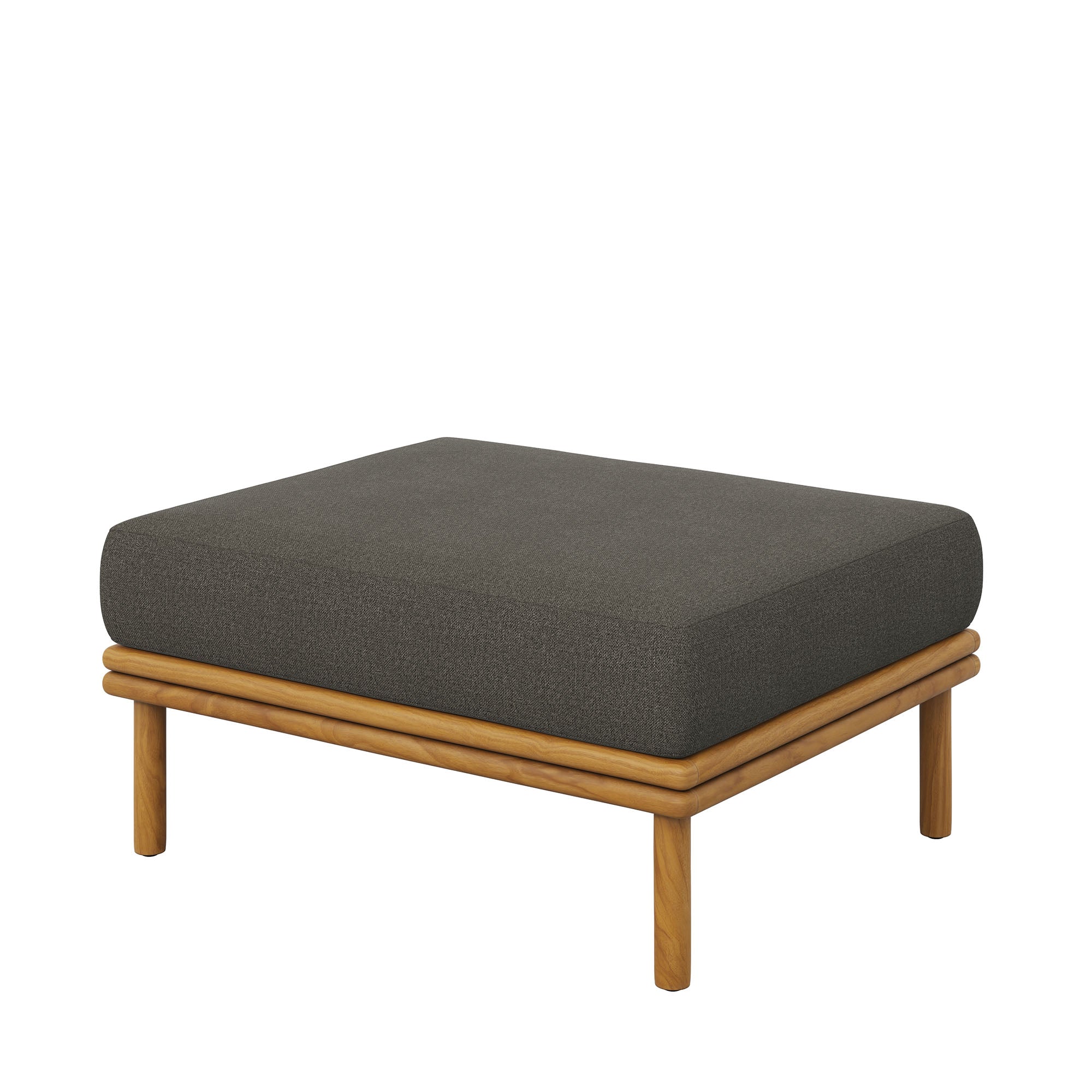 Wren Outdoor Patio Teak Wood Ottoman, Natural Flint Gray